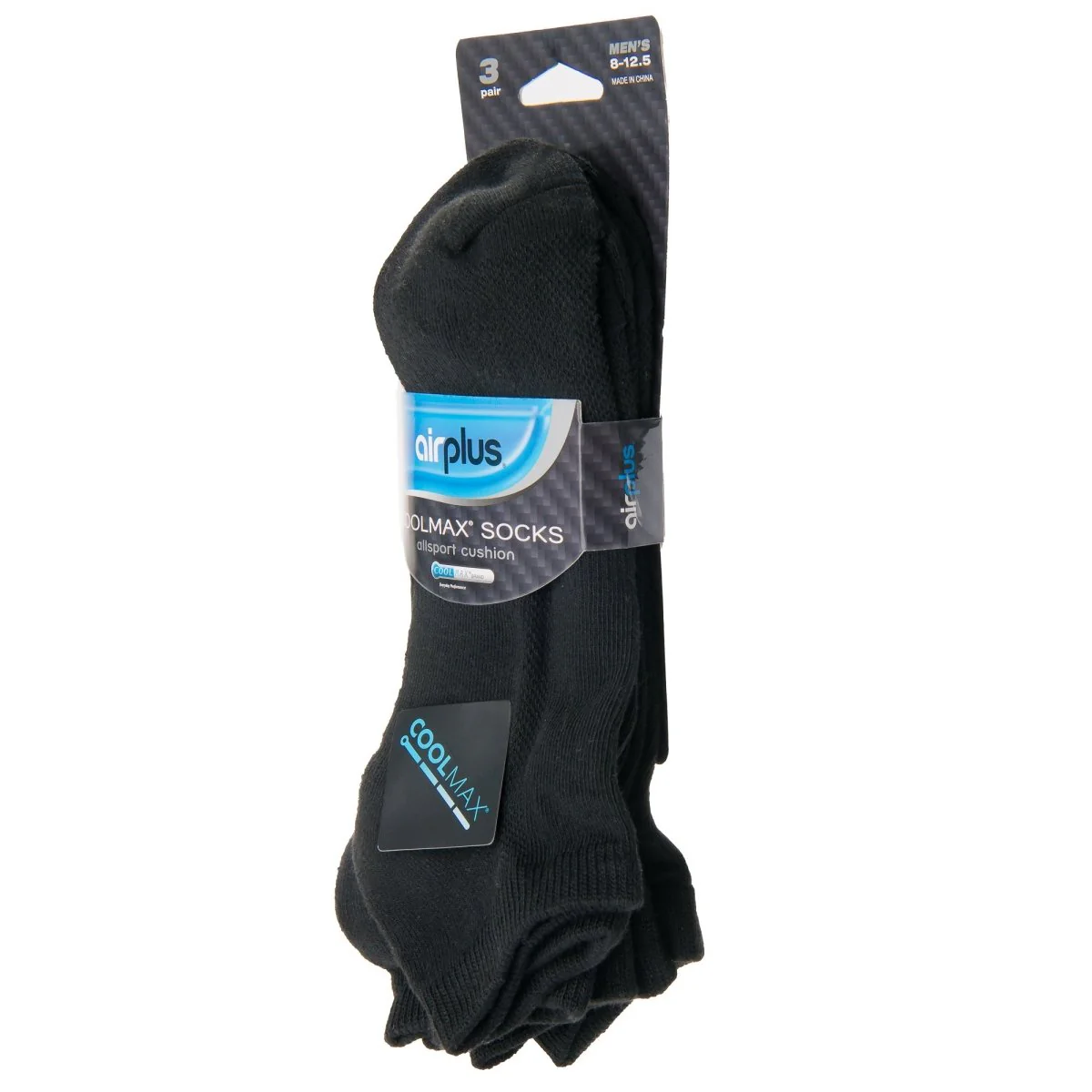 Airplus Men's No Show CoolMax Cushioned Socks, White, Large, 3 Pairs - Image 2