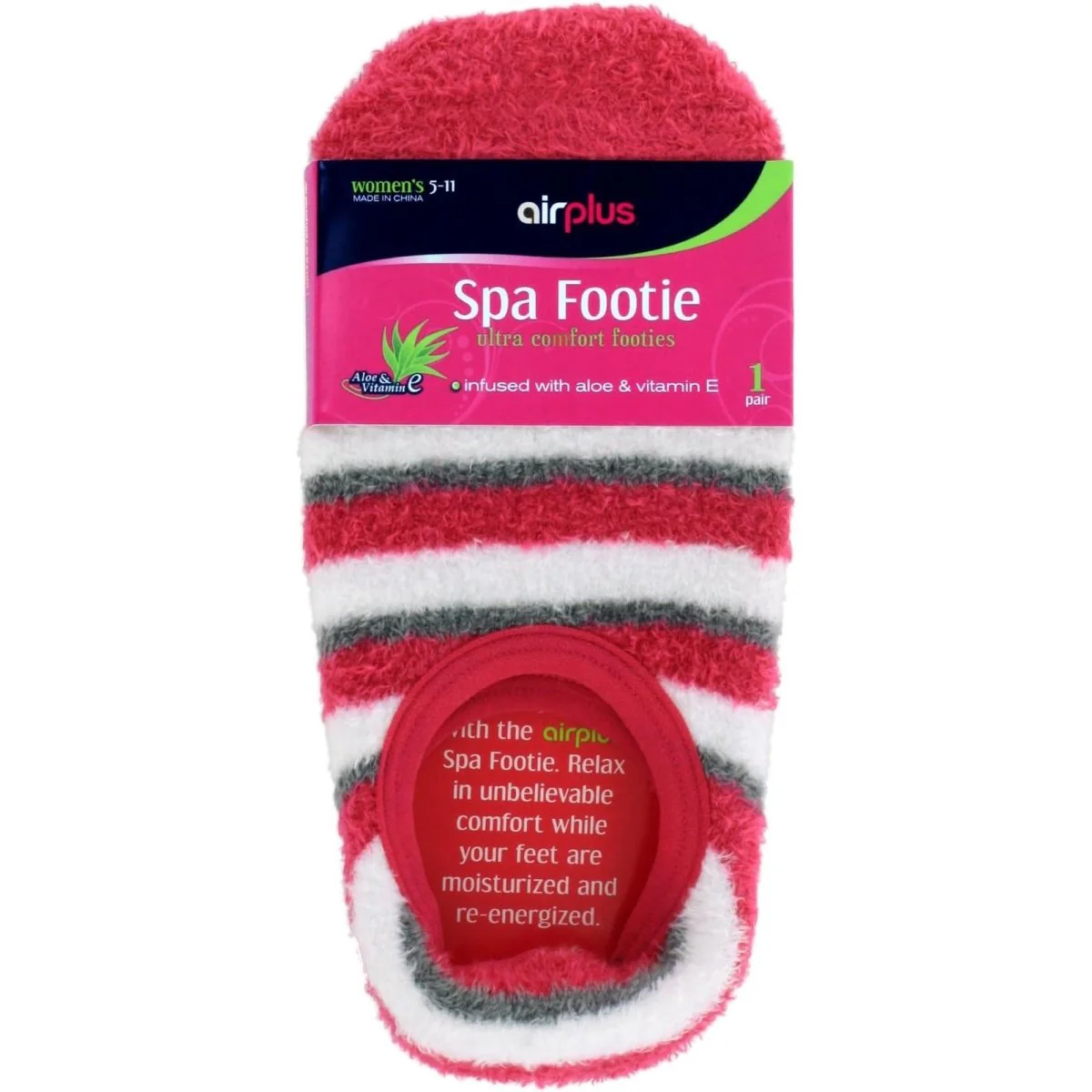 Airplus Spa Aloe and Vitamin E Infused Moisturizing Footie Socks, Women's 5-11, 1 Pair, Colors May Vary