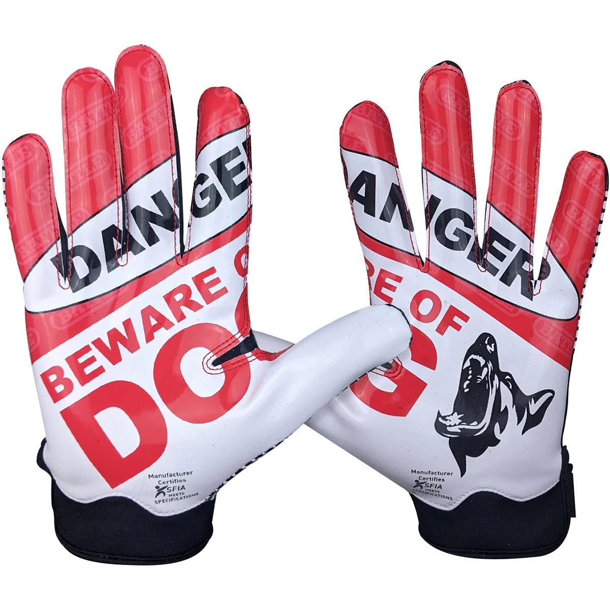 Battle Sports Adult Beware Of Dog Doom 1.0 Football Receiver Gloves- Red - Image 2