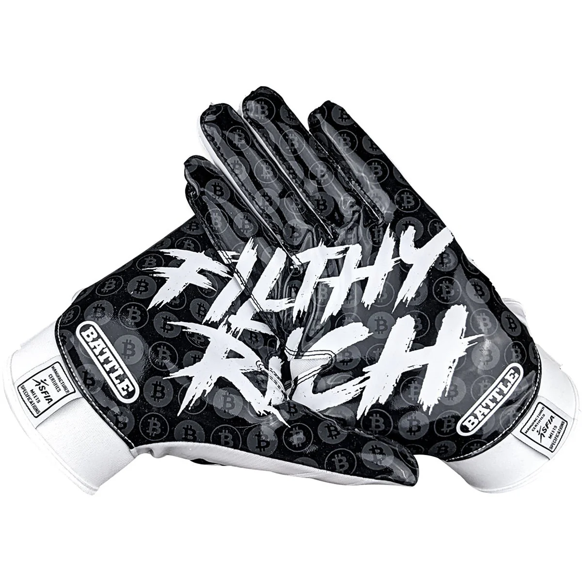 Battle Sports Adult Filthy Rich Football Receiver Gloves - Black/White