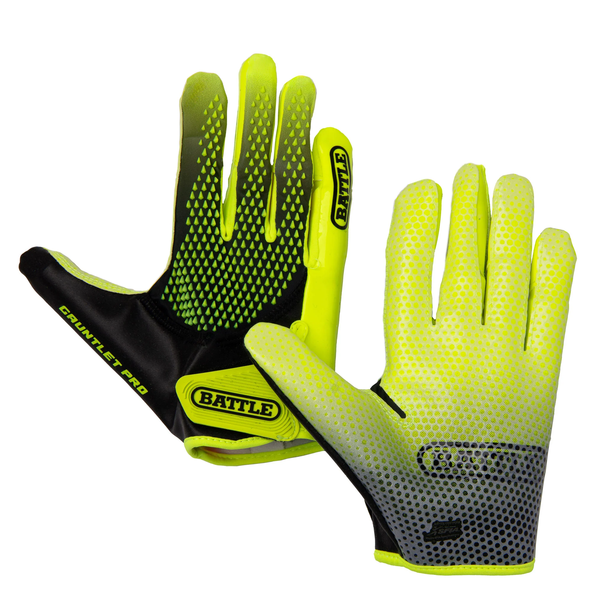 Battle Sports Adult Gauntlet Pro Receiver Football Glove - Safety Yellow/Black