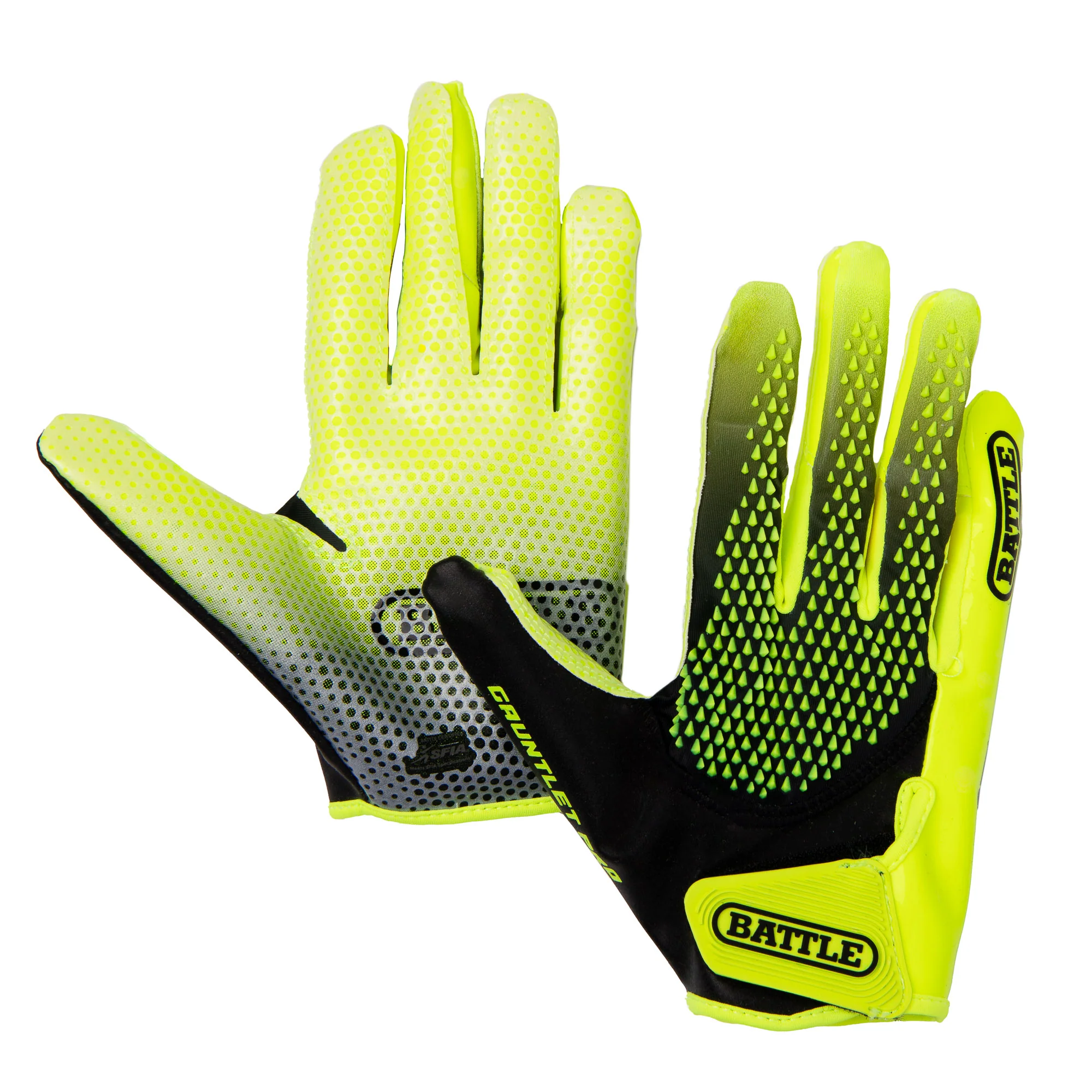 Battle Sports Adult Gauntlet Pro Receiver Football Glove - Safety Yellow/Black - Image 2
