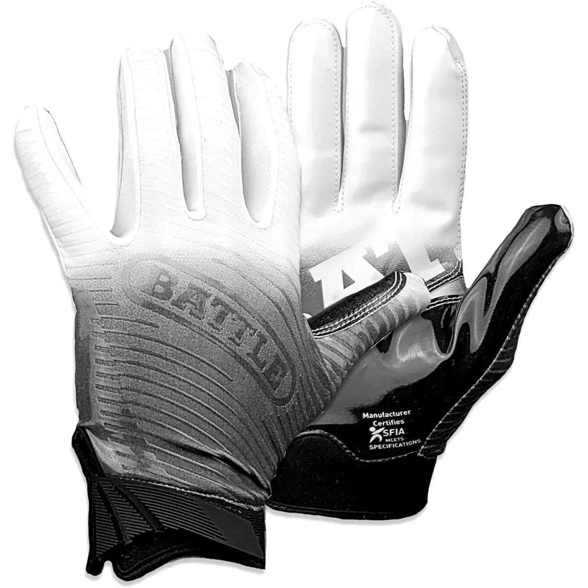 Battle Sports Adult Gradient Doom 1.0 Football Gloves - Black/White - Image 2