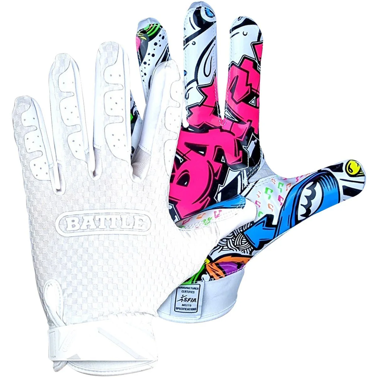 Battle Sports Adult Graffiti Triple Threat Football Gloves - White - Image 2