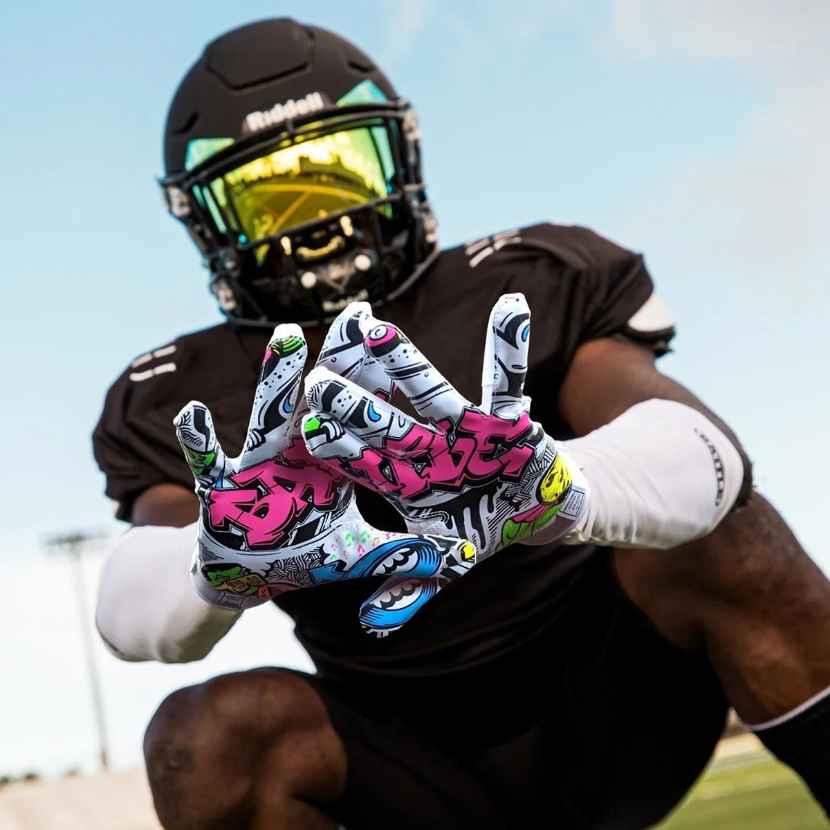 Battle Sports Adult Graffiti Triple Threat Football Gloves - White - Image 3