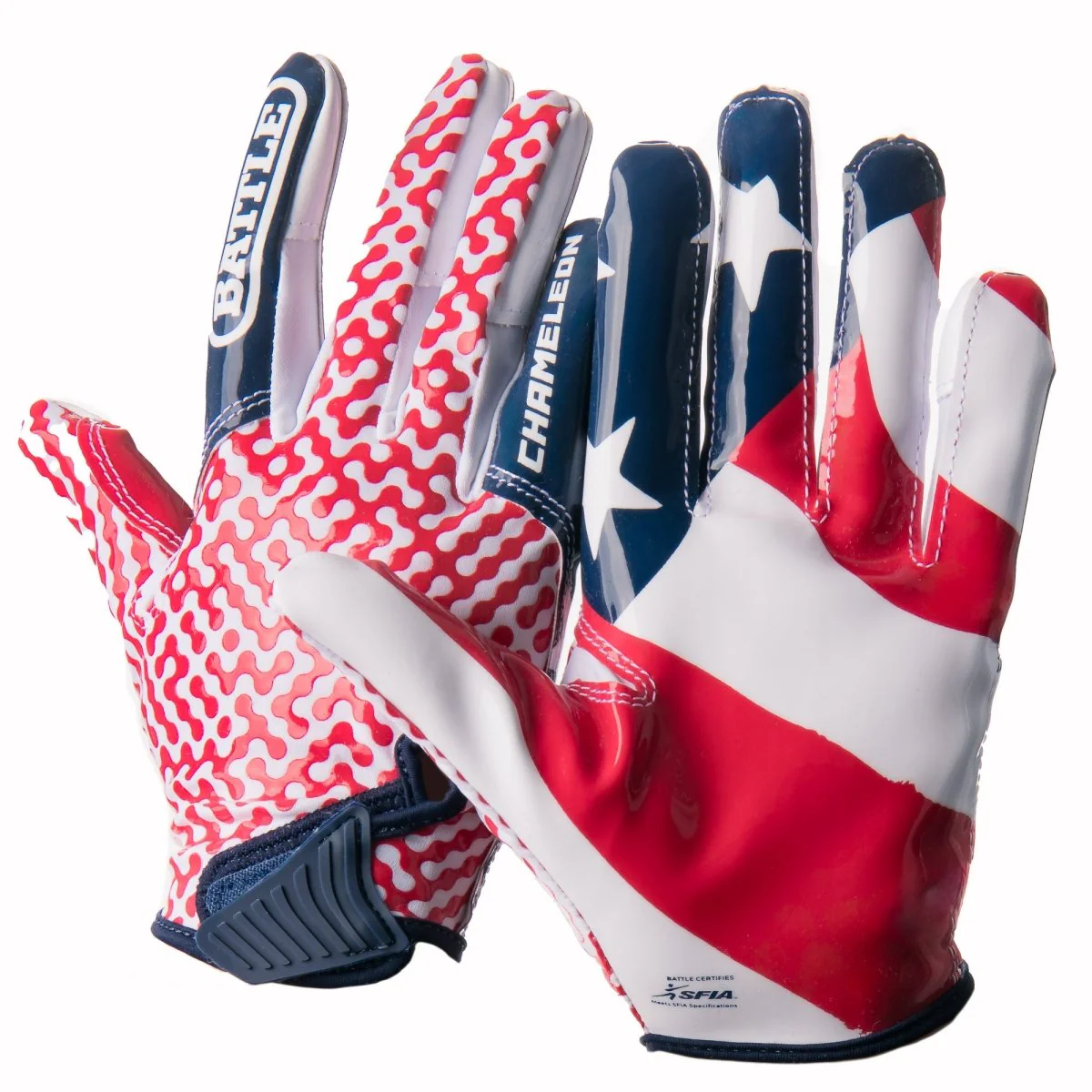 Battle Sports Adult "USA Flag" Chameleon Receiver Football Gloves - Red/White/Blue