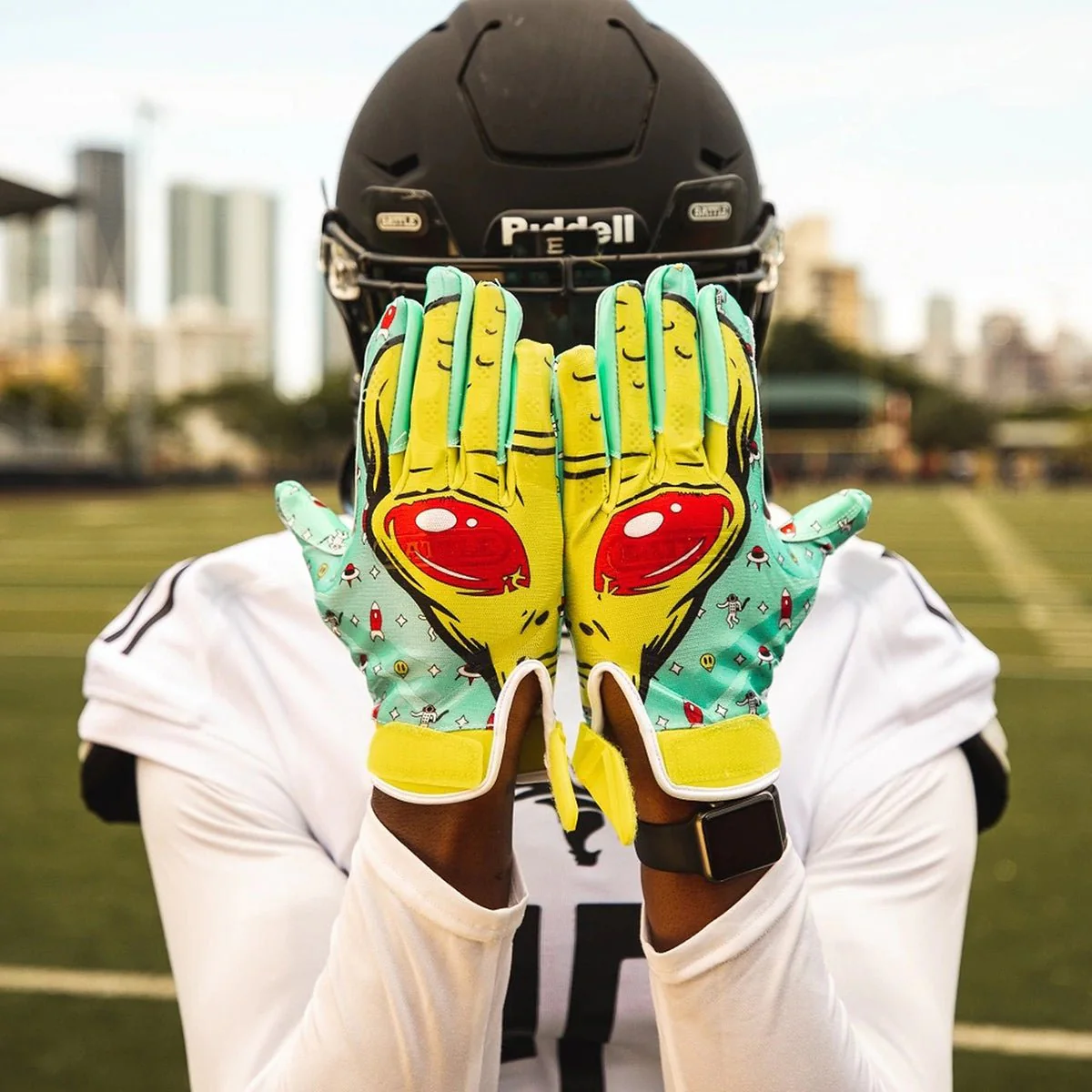 Battle Sports Alien Cloaked Adult Football Gloves - Turquoise/Green - Image 4