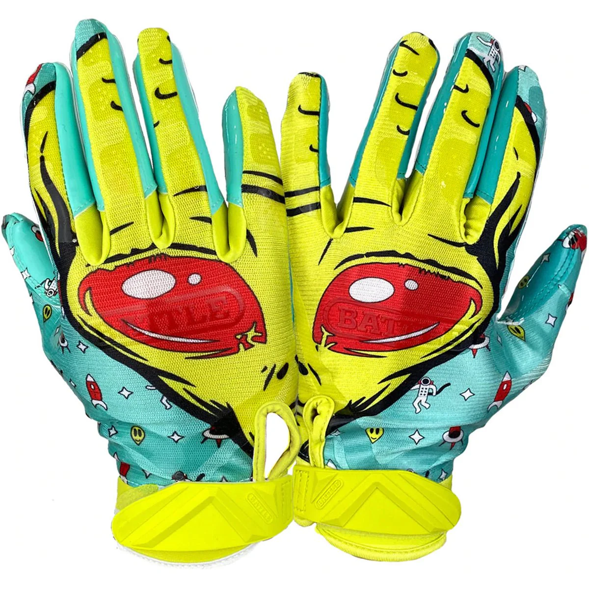 Battle Sports Alien Cloaked Youth Football Gloves - Turqouoise/Green