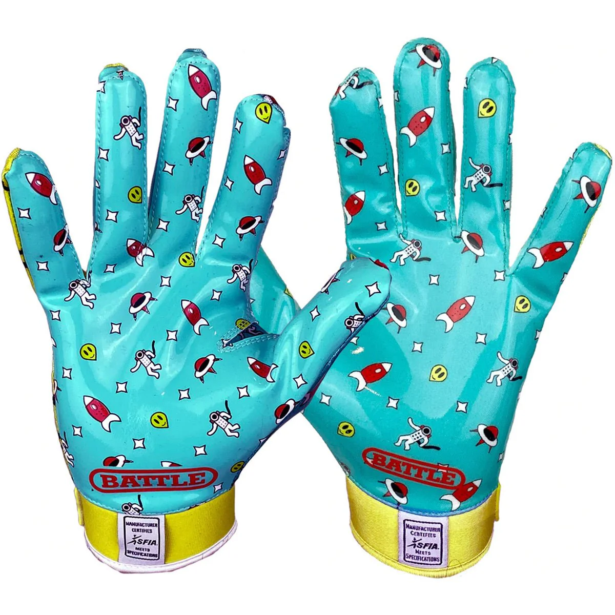 Battle Sports Alien Cloaked Youth Football Gloves - Turqouoise/Green - Image 3