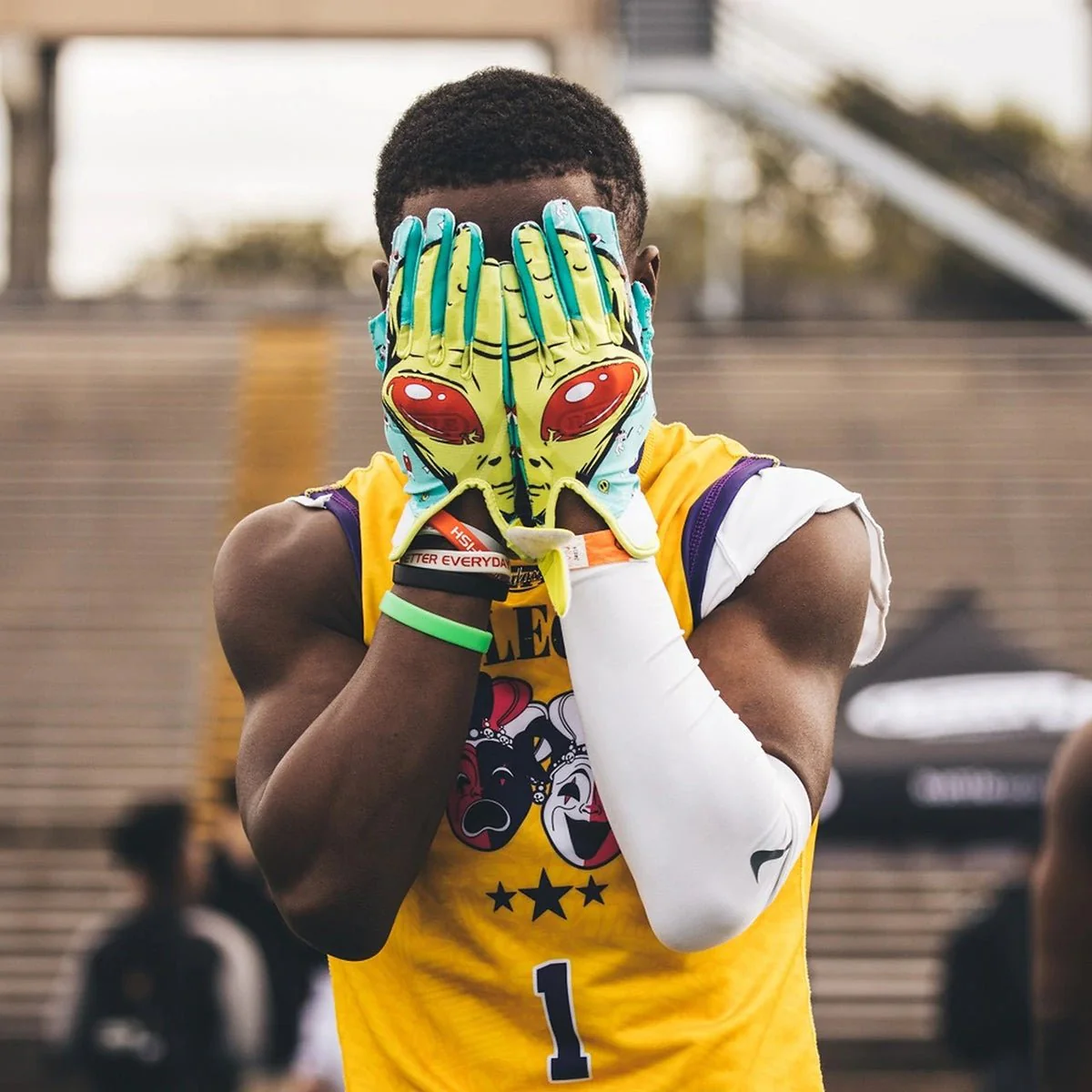 Battle Sports Alien Cloaked Youth Football Gloves - Turqouoise/Green - Image 5