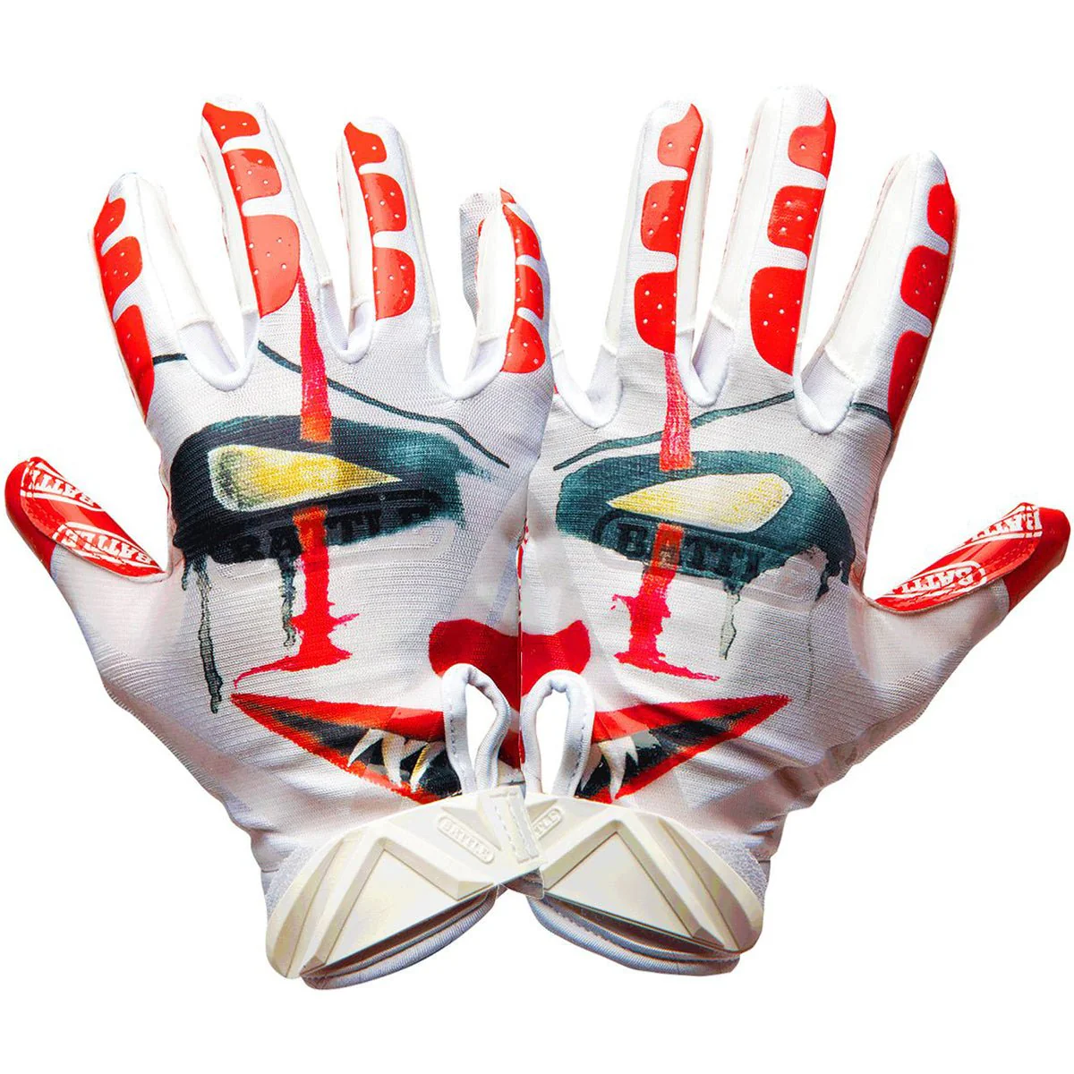 Battle Sports Clown Adult Cloaked Football Receiver Gloves - White