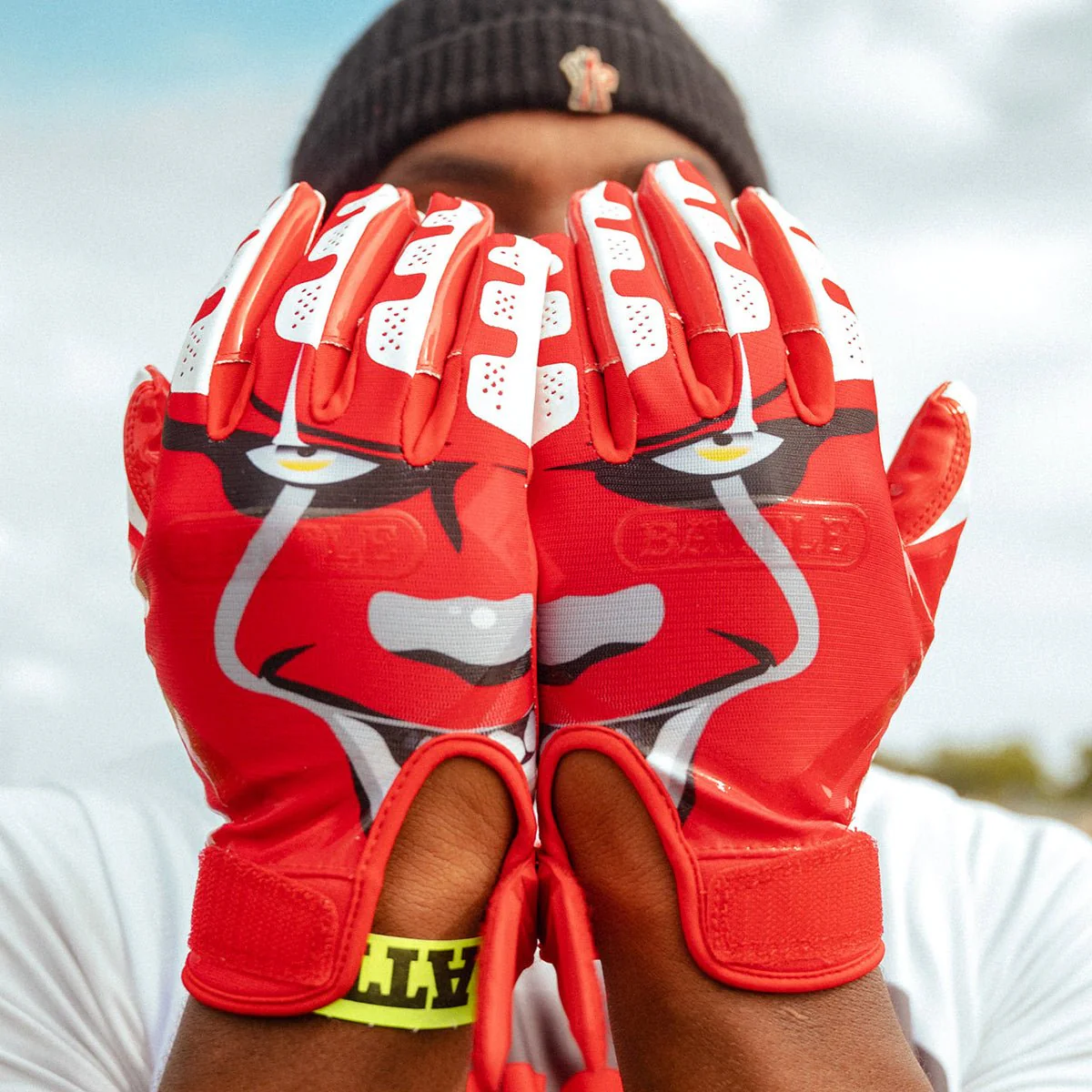 Battle Sports Clown23 Cloaked Adult Football Receiver Gloves - Red - Image 3