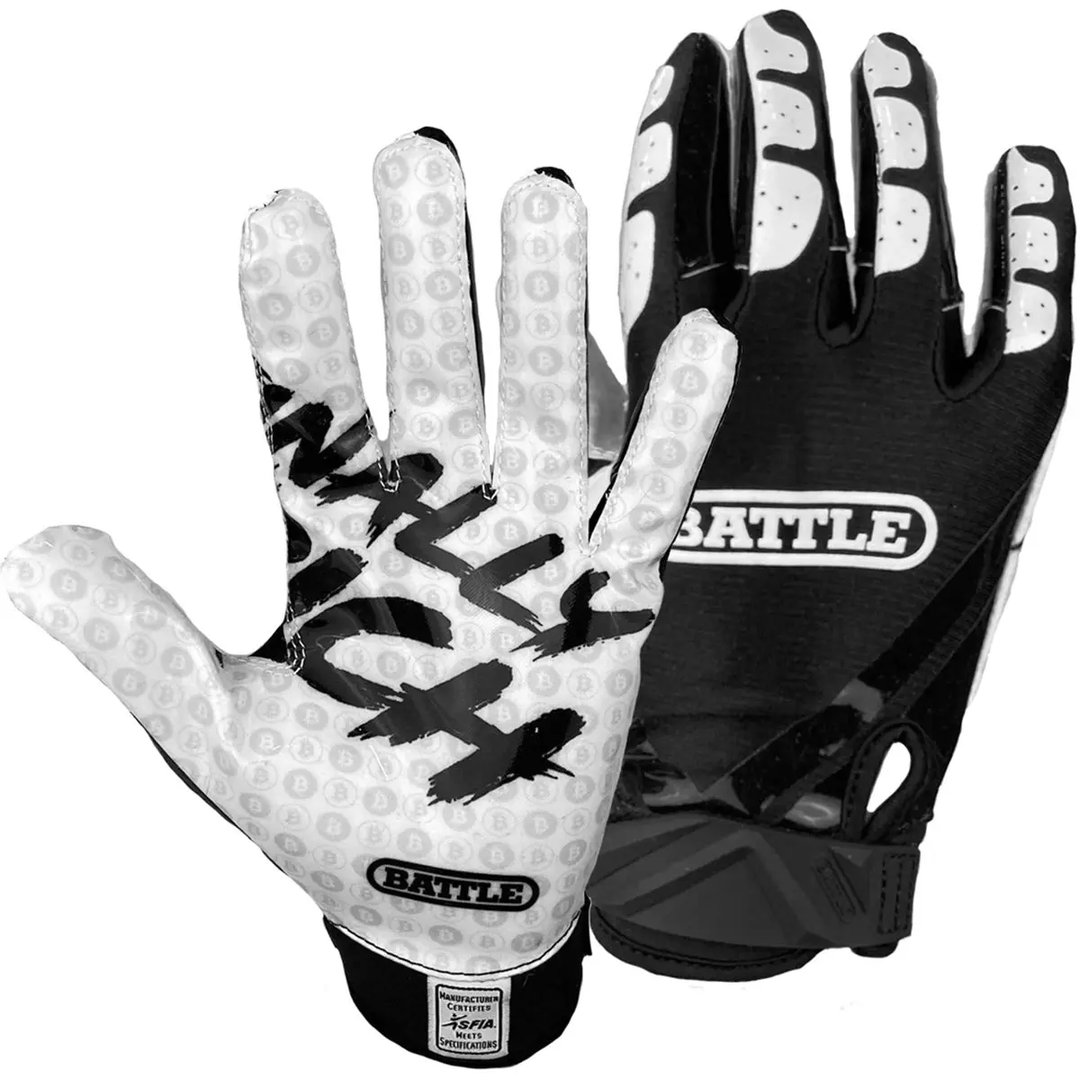 Battle Sports Finally Rich Adult Football Receiver Gloves - Black/White - Image 2