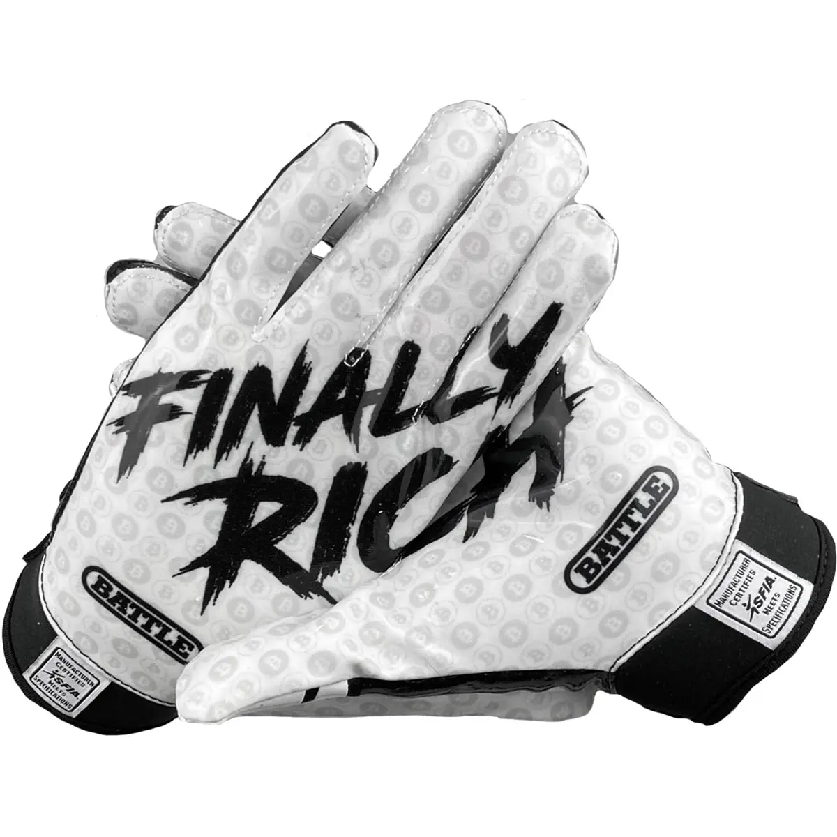 Battle Sports Finally Rich Youth Football Receiver Gloves - Black/White