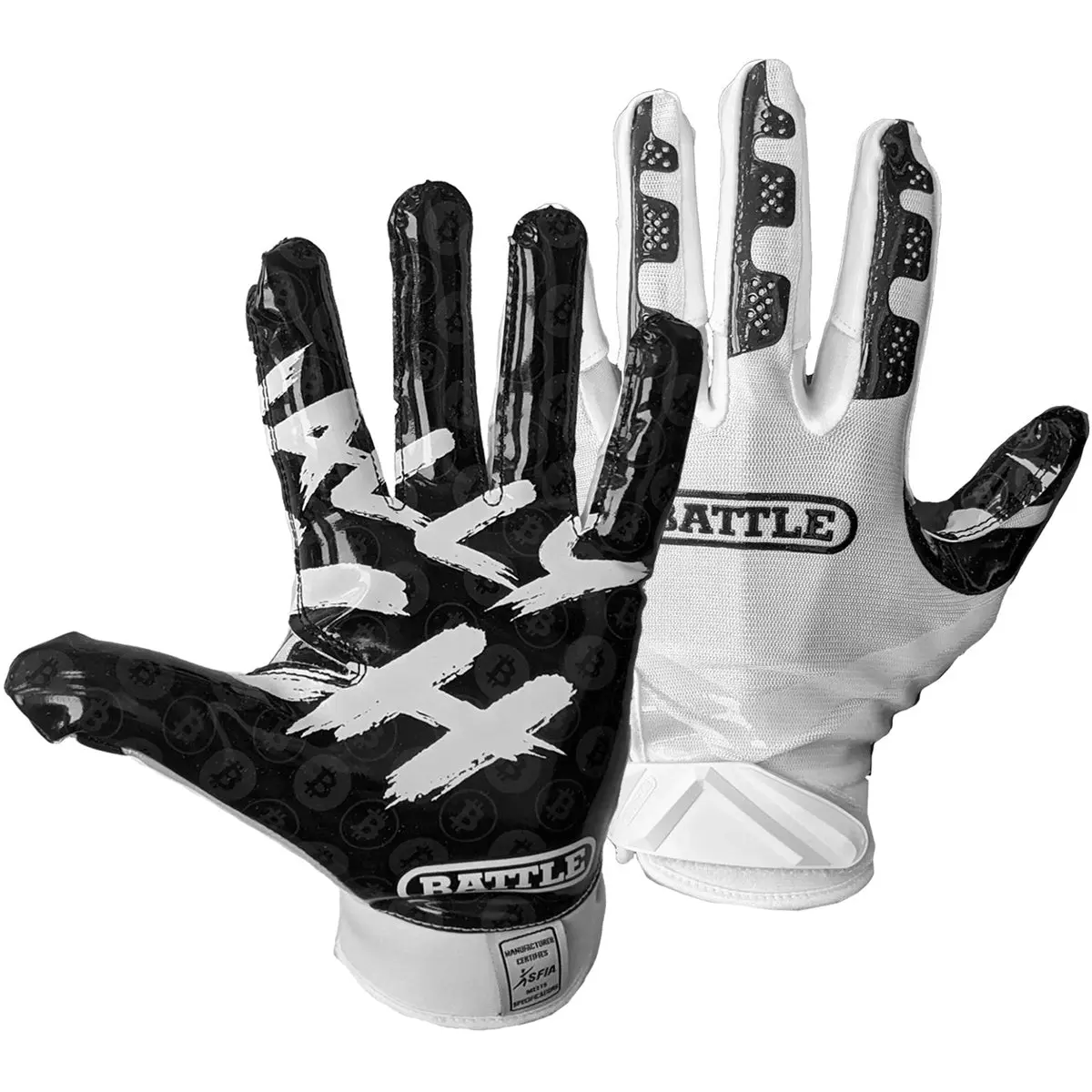 Battle Sports Finally Rich Youth Football Receiver Gloves - White/Black - Image 2