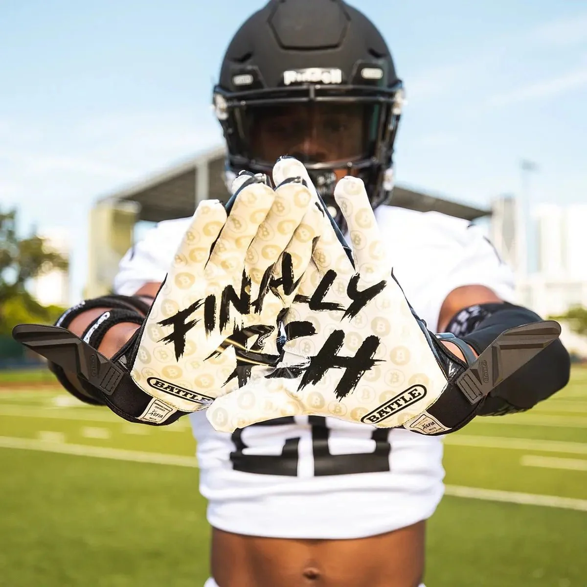 Battle Sports Finally Rich Youth Football Receiver Gloves - White/Black - Image 3