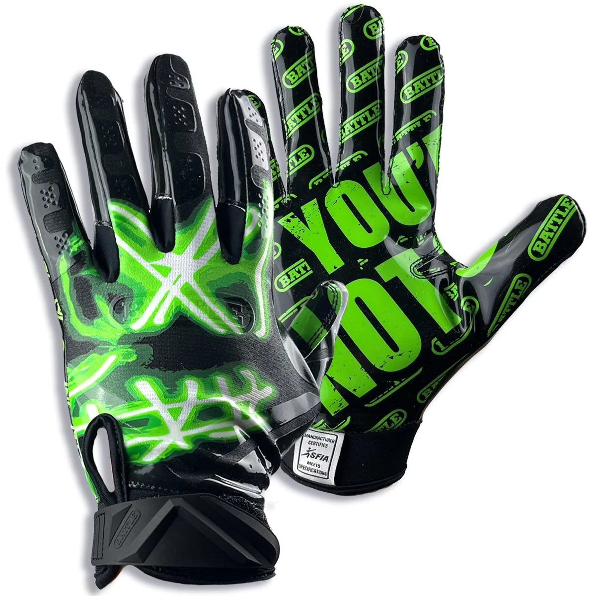 Battle Sports Nightmare You're Not Safe Football Receiver Gloves - Neon Green - Image 3
