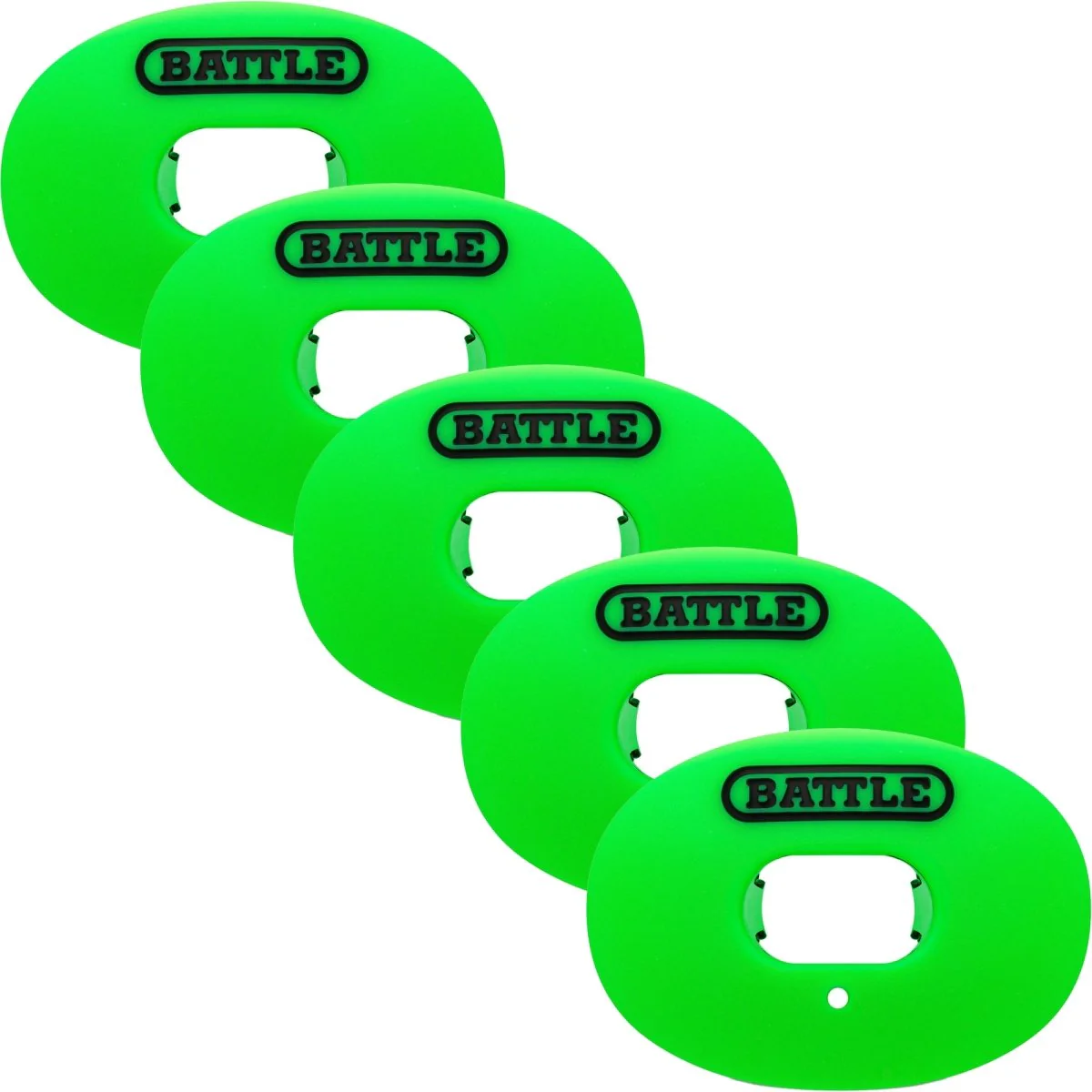 Battle Sports Oxygen Lip Protector Mouthguard w/ Thick Strap 5-Pack - Neon Green