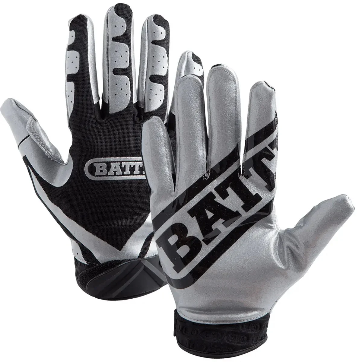 Battle Sports Receivers Ultra-Stick Football Gloves - Silver/Black