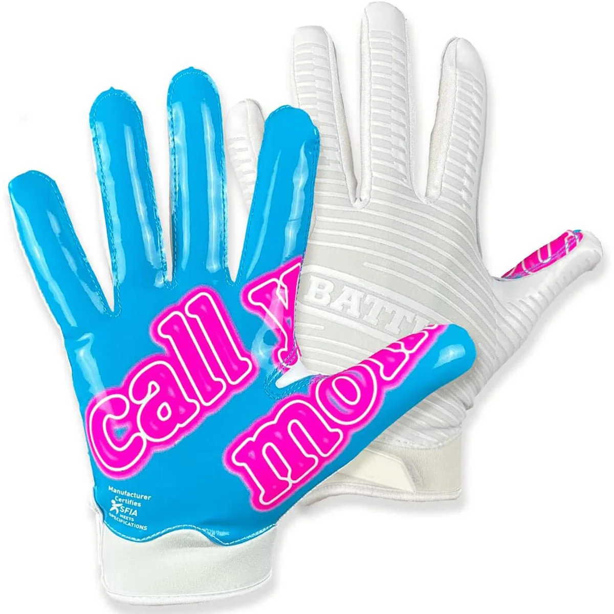 Battle Sports Youth Call Your Mom Football Receiver Gloves - White - Image 2