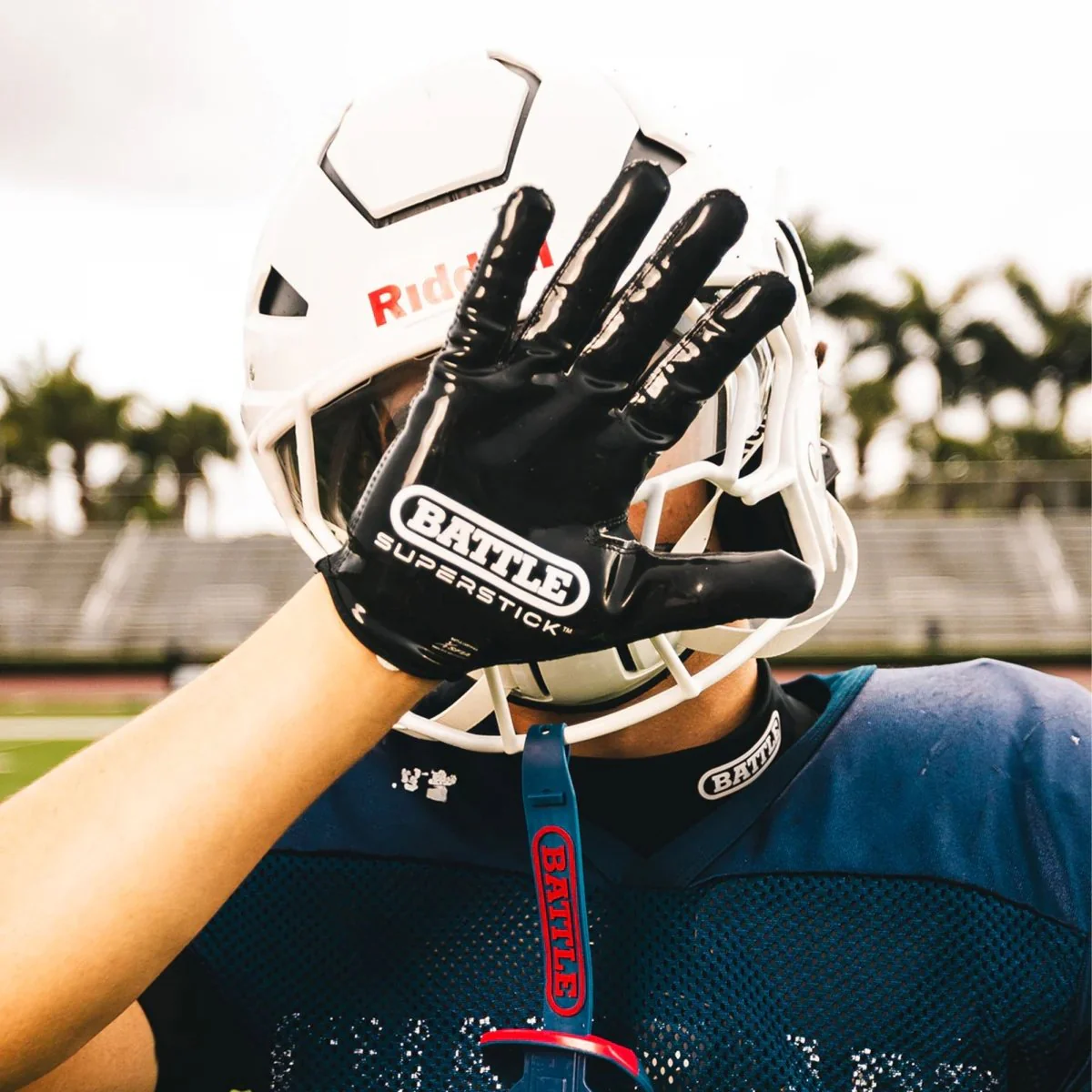 Battle Sports Youth Doom Speed Receiver Football Glove - Navy - Image 2