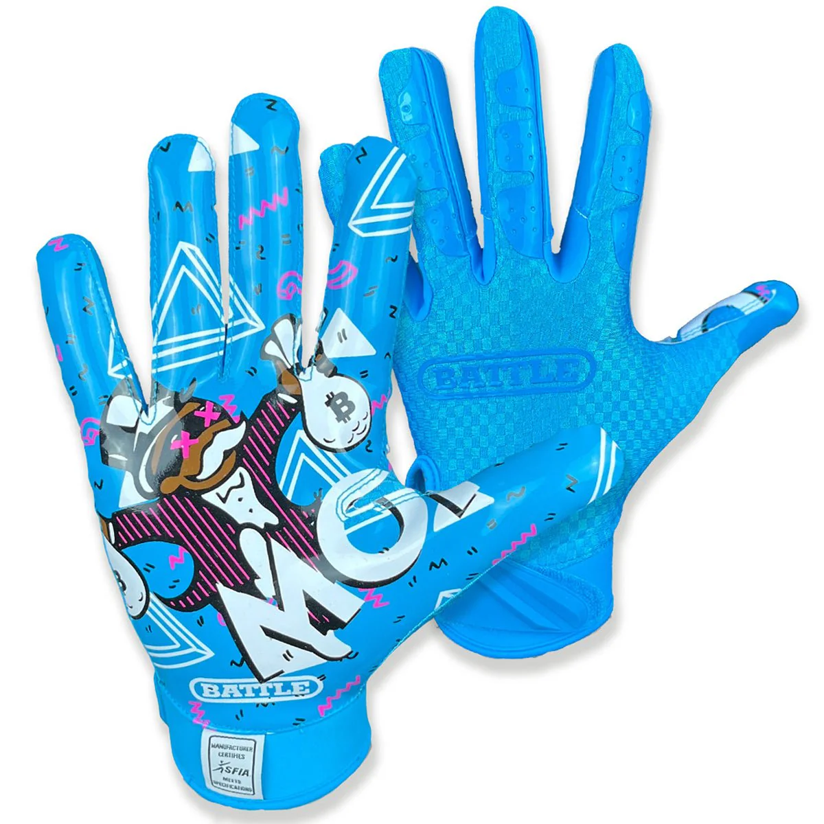 Battle Sports Youth Money Man 2.0 Football Receiver Gloves - Neon Blue - Image 2