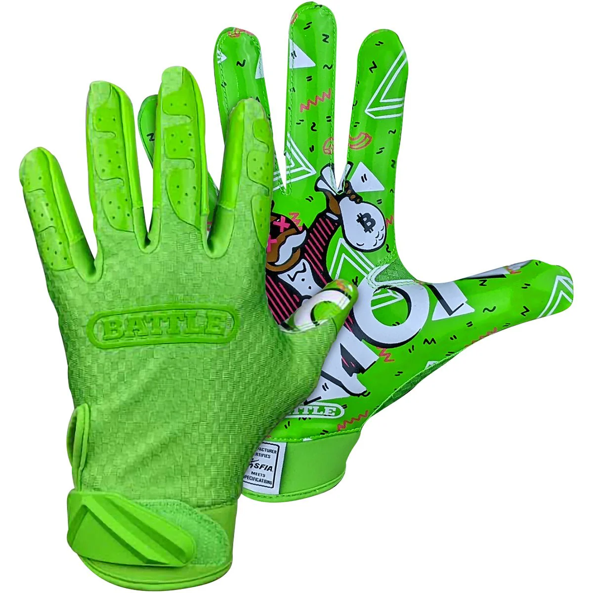 Battle Sports Youth Money Man 2.0 Football Receiver Gloves - Neon Green - Image 2