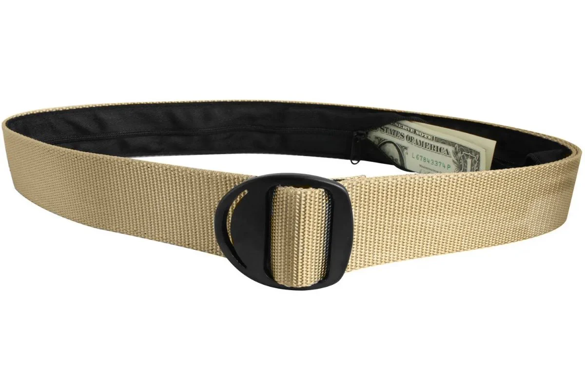 Bison Designs Crescent Black Buckle Money Belt - Desert Sand