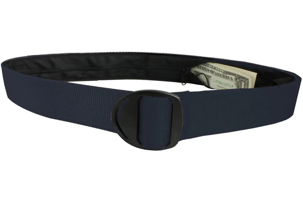 Bison Designs Crescent Black Buckle Money Belt - Navy