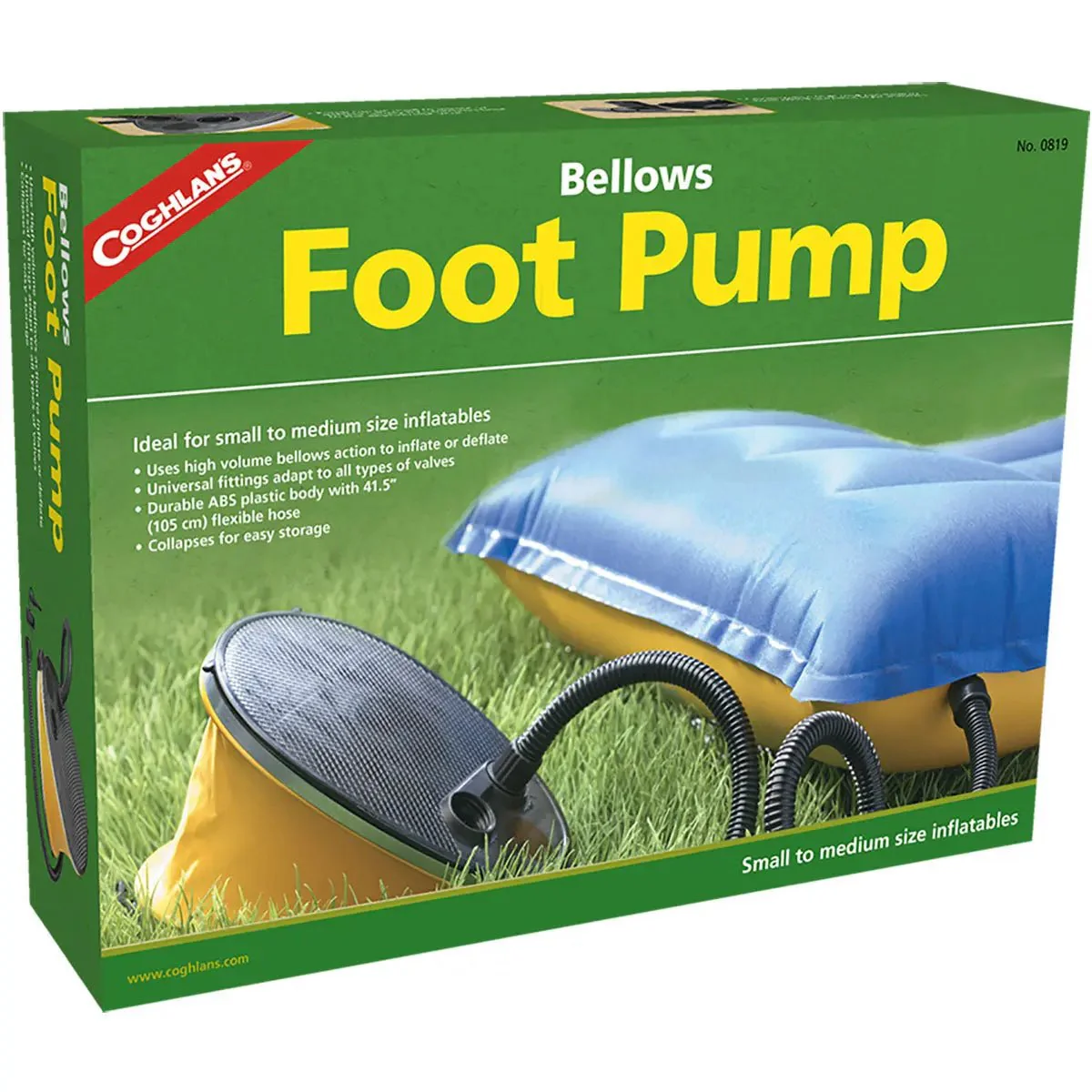 Coghlan's Bellows Foot Pump Universal Fittings, Inflatable Bed Air Mattress Fill