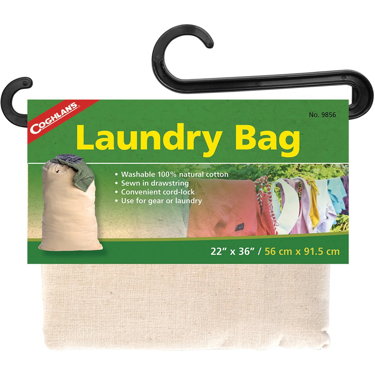 Coghlan's Laundry Bag, Washable 100% Natural Cotton, Drawstring w/ Cord-Lock