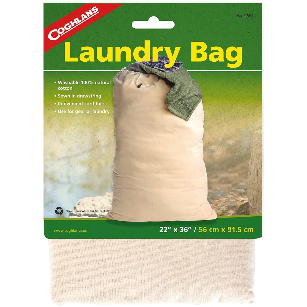 Coghlan's Laundry Bag, Washable 100% Natural Cotton, Drawstring w/ Cord-Lock - Image 2