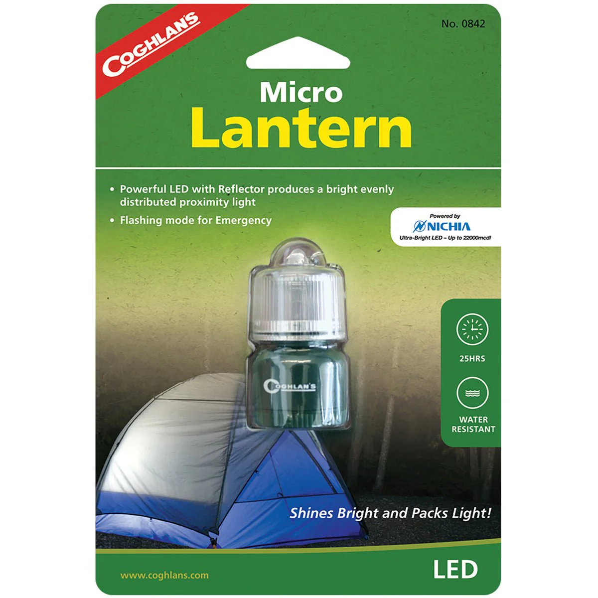 Coghlan's Micro Lantern Water Resistant Mini Tent LED Light Keychain Lamp w/Clip