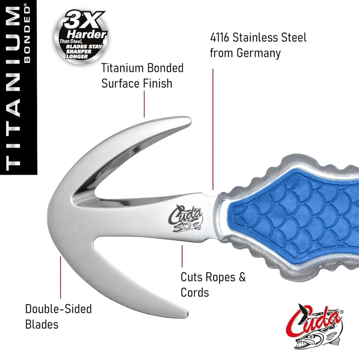 Cuda 1.5" Rescue/Safety Knife with Sheath Titanium Bonded - Image 2