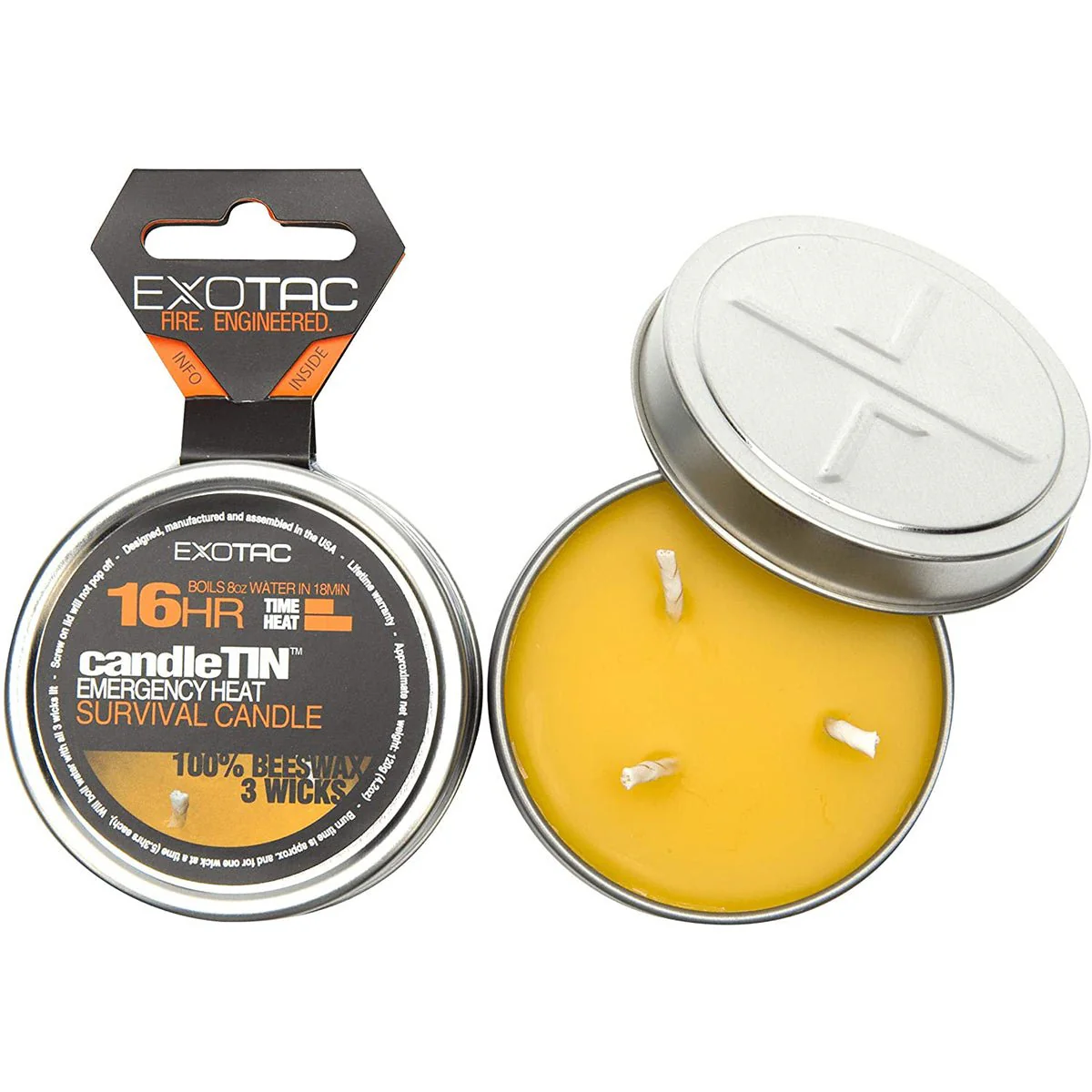 Exotac CandleTIN Hot Burn 3-Wick Emergency Survival Candle - Silver - Image 3