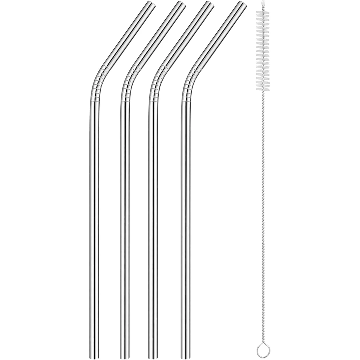Forza Sports Reusable Stainless Steel Straws 4-Pack with Cleaning Brush