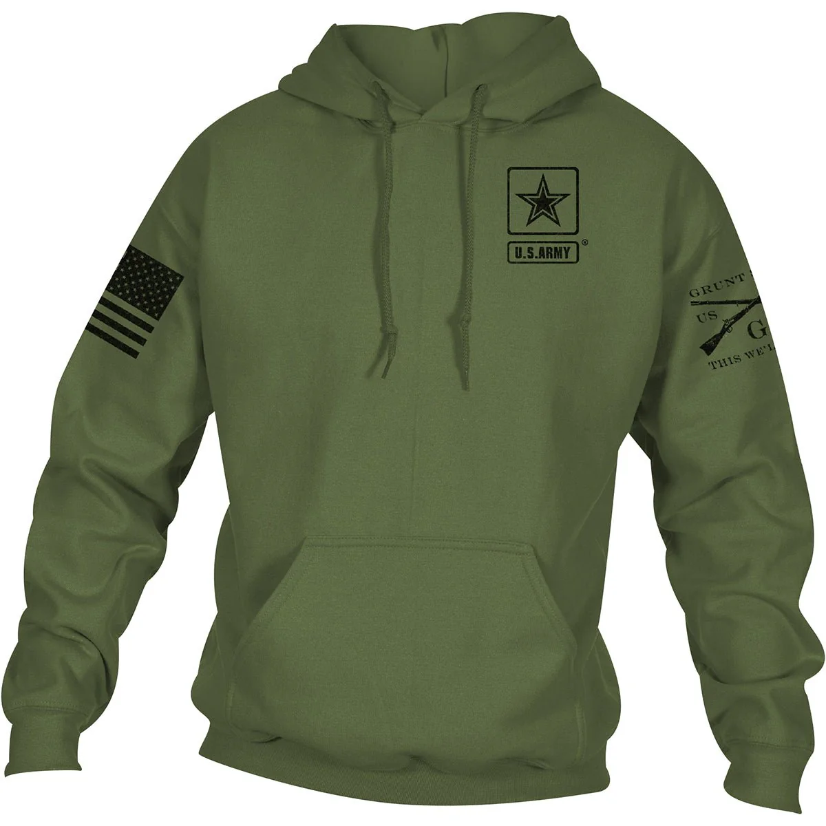Grunt Style Army - Basic Full Logo Pullover Hoodie - Small - Military Green