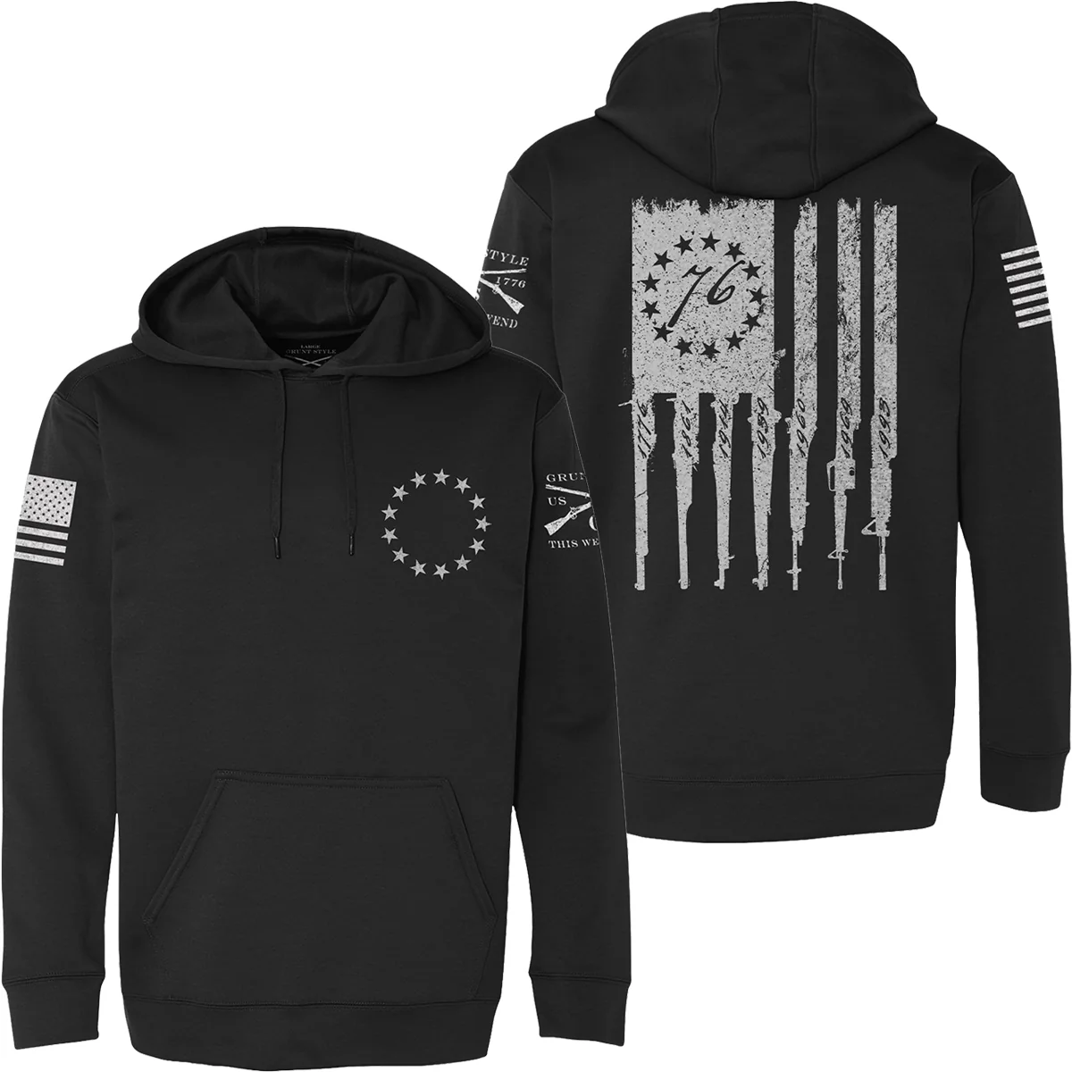 Grunt Style Betsy Rifle Flag Poly Pullover Hoodie - Black