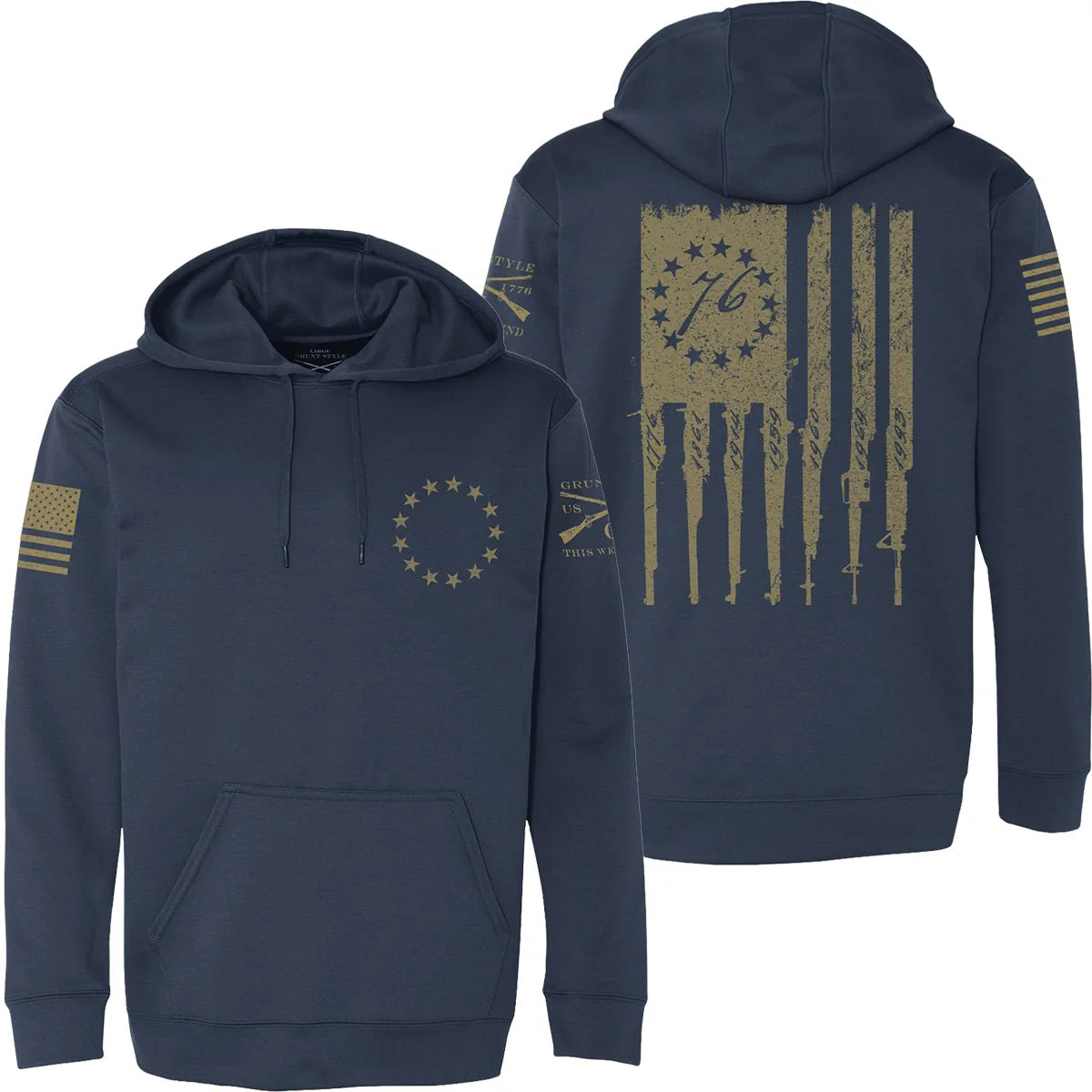 Grunt Style Betsy Rifle Flag Poly Pullover Hoodie - Navy