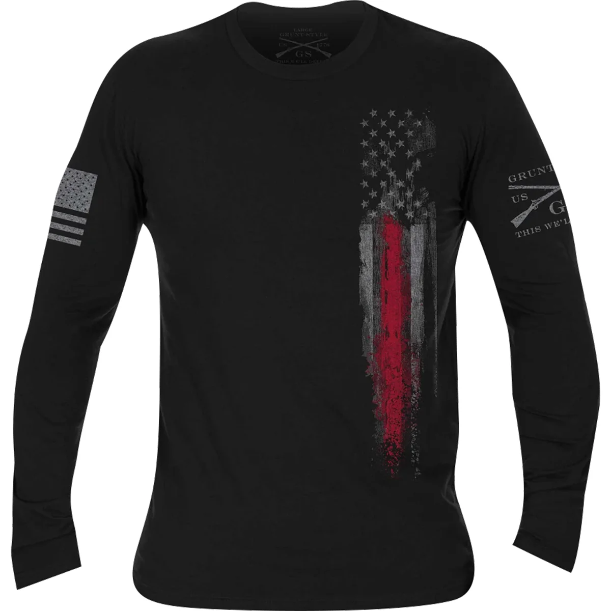 Grunt Style First Responders Long Sleeve T-Shirt - Black/Red Line Flag