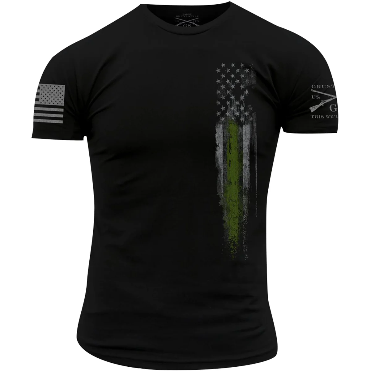 Grunt Style Green Line Flag T-Shirt - Black