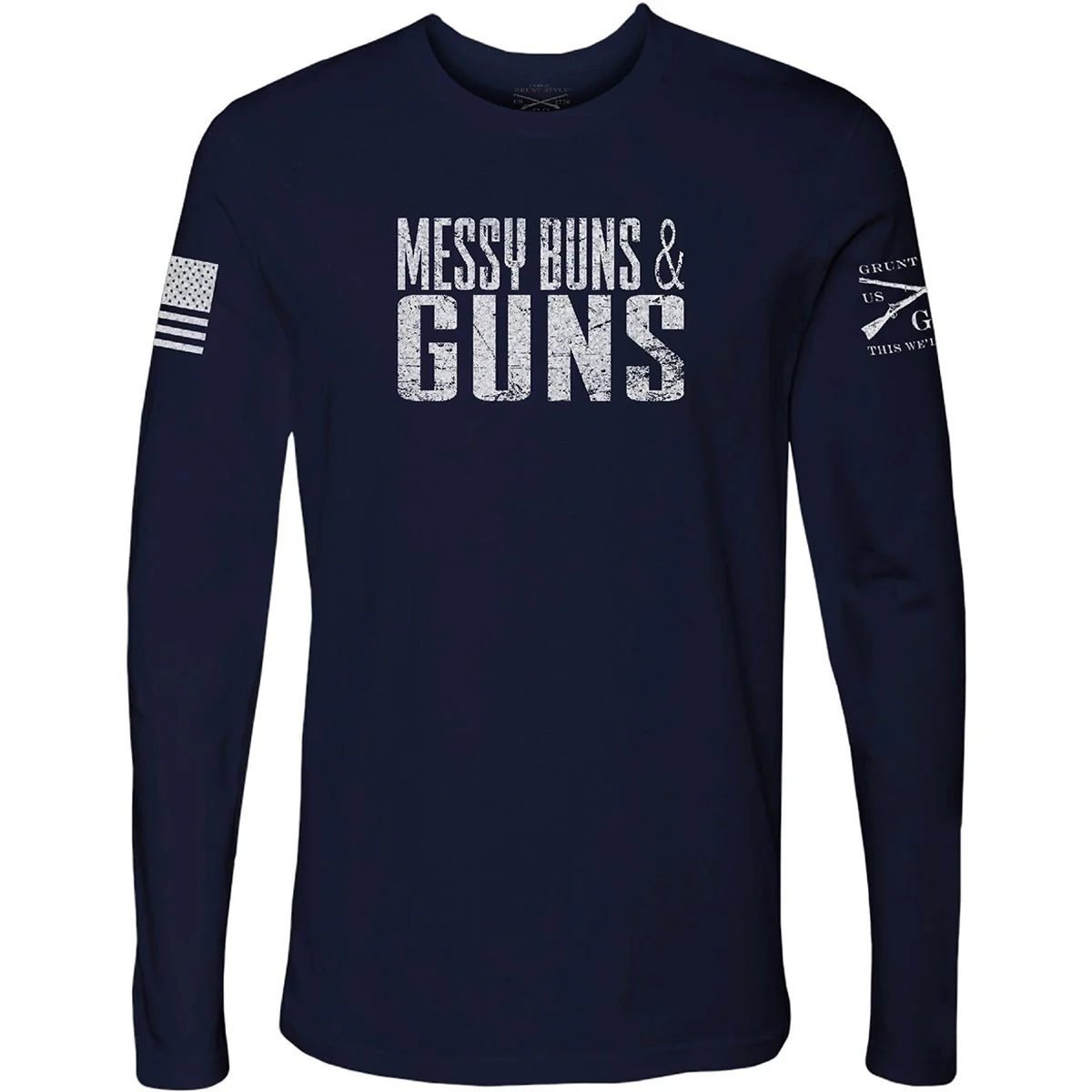 Grunt Style Messy Buns & Guns Long Sleeve T-Shirt - Navy