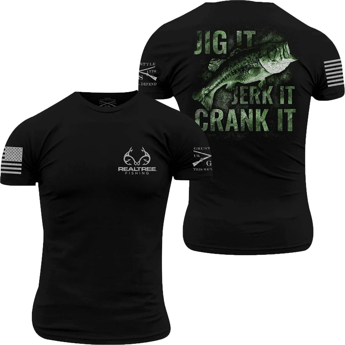 Grunt Style Realtree Fishing - Jig It, Jerk It, Crank It T-Shirt - Black
