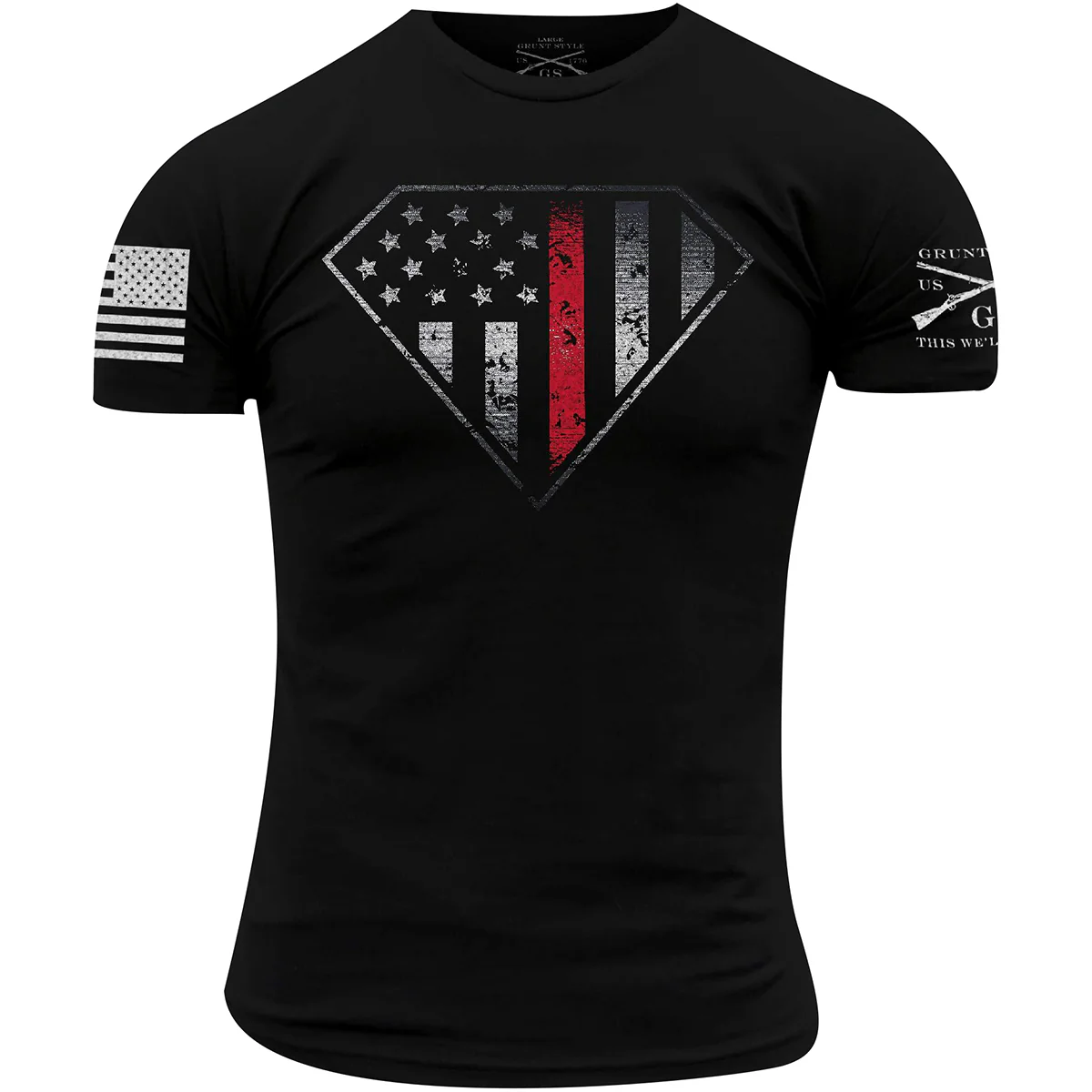 Grunt Style Red Line Crest T-Shirt - Black