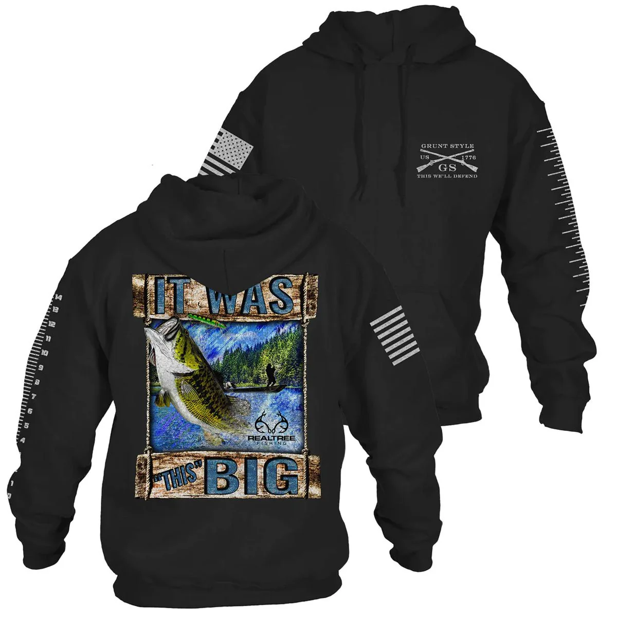 Grunt Style Reeltree Fishing - It Was This Big Pullover Hoodie - Black - Image 3