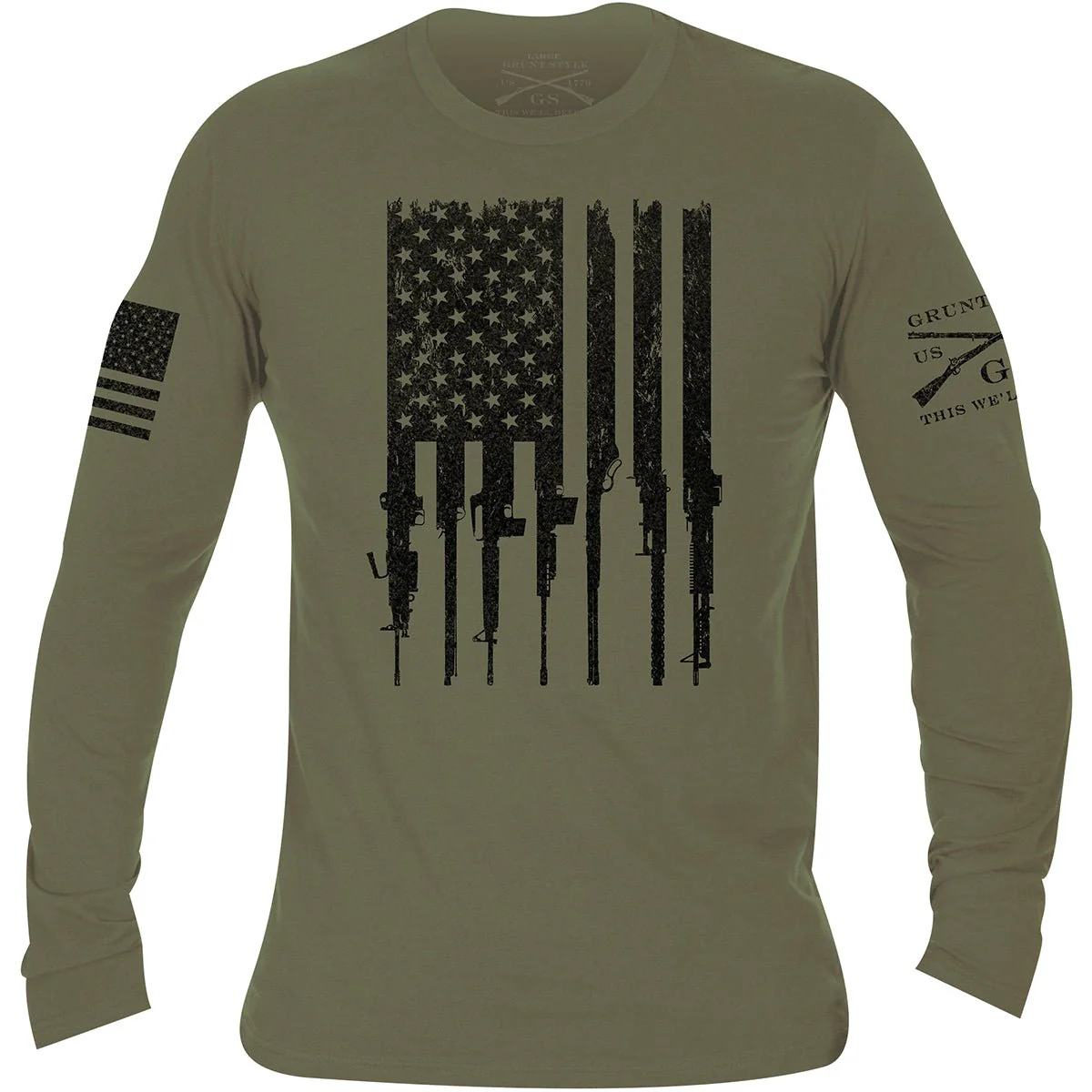 Grunt Style Rifle Flag Long Sleeve T-Shirt - Military Green