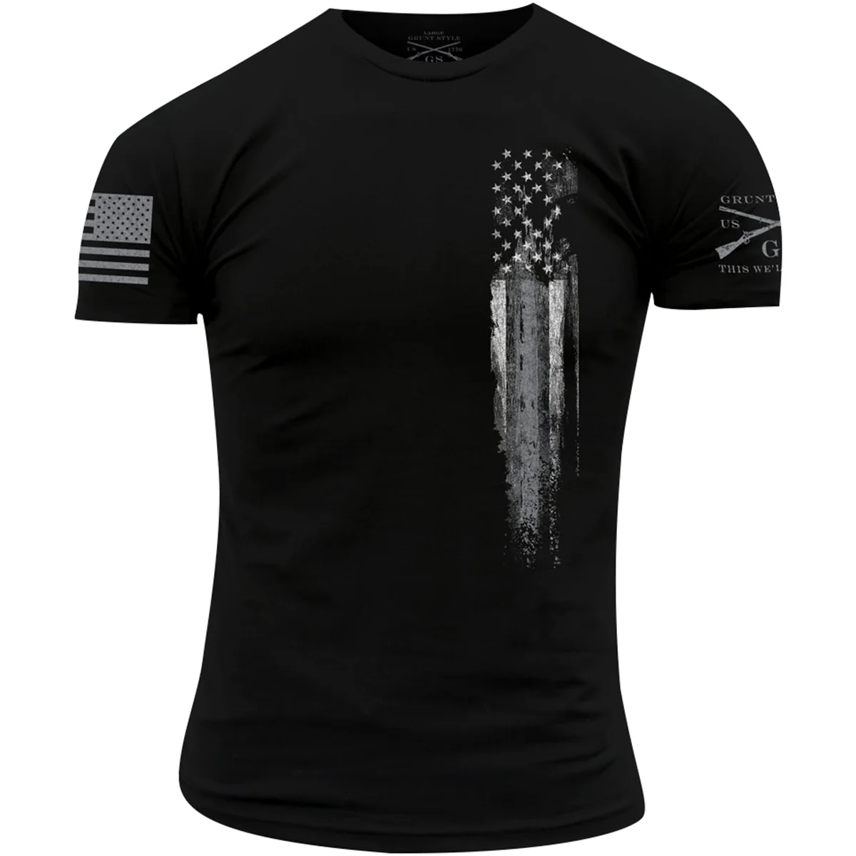 Grunt Style Silver Line Flag T-Shirt - Black