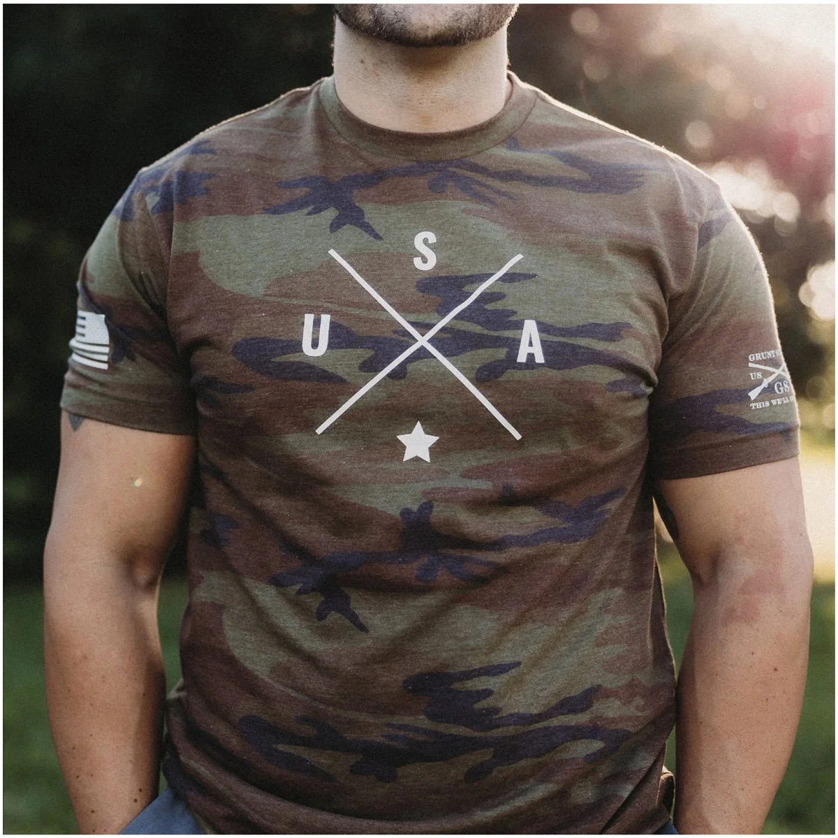 Grunt Style Simple USA T-Shirt - Woodland Camo - Image 3