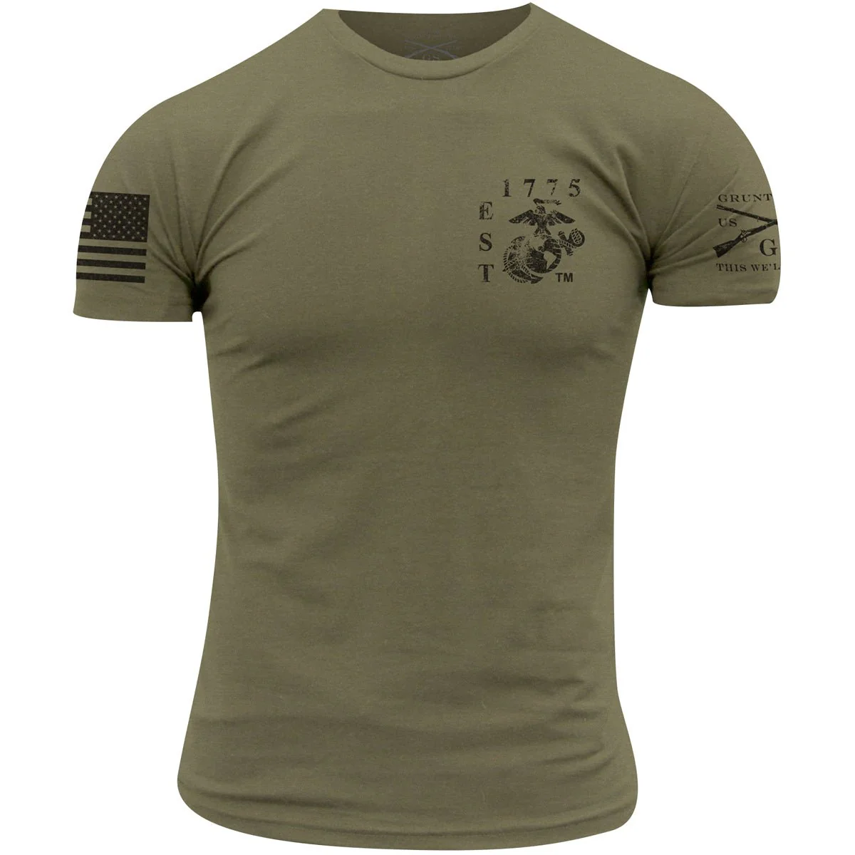 Grunt Style USMC - Eagle Globe & Anchor Basic T-Shirt - Military Green