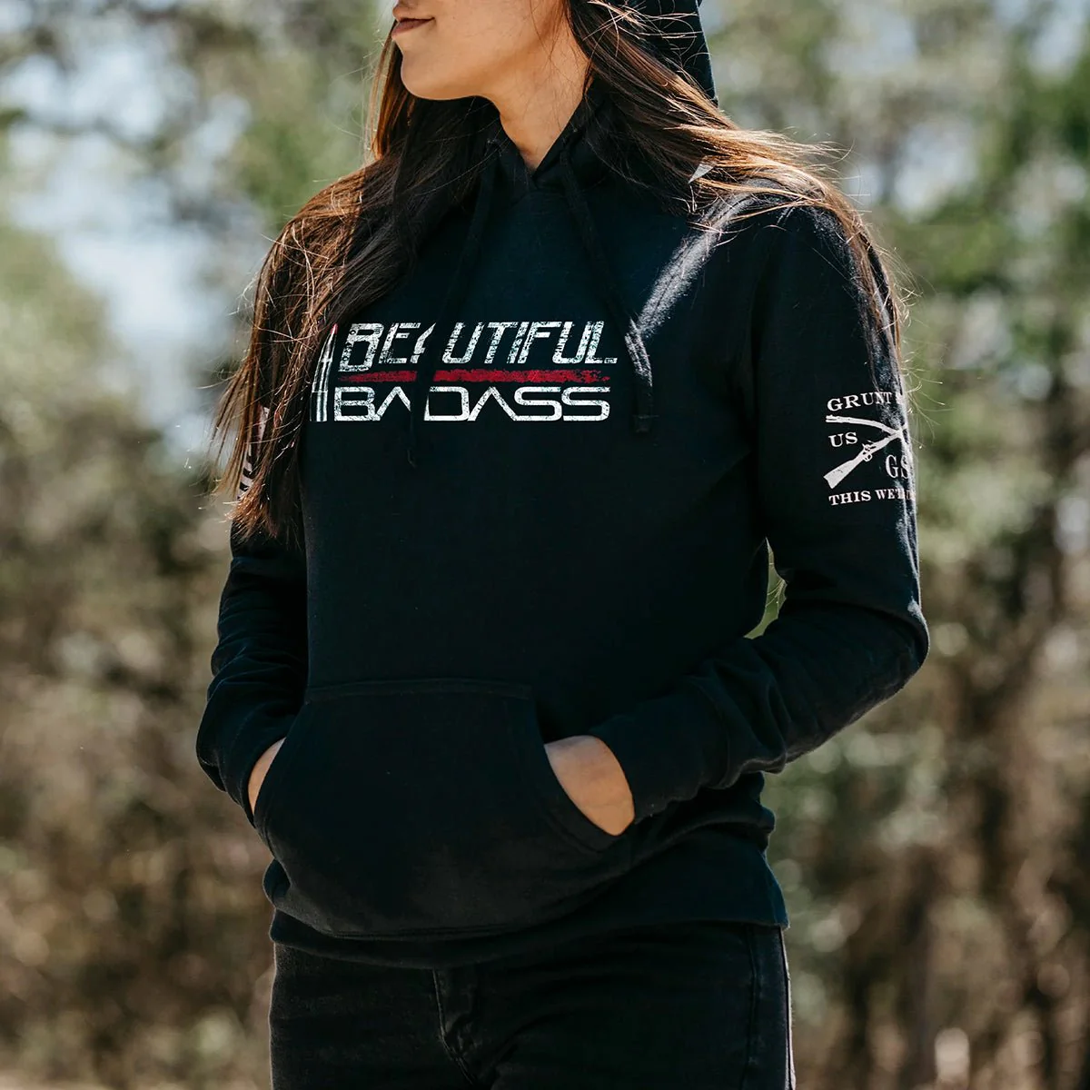Grunt Style Women's Beautiful Badass Pullover Hoodie - Black - Image 2